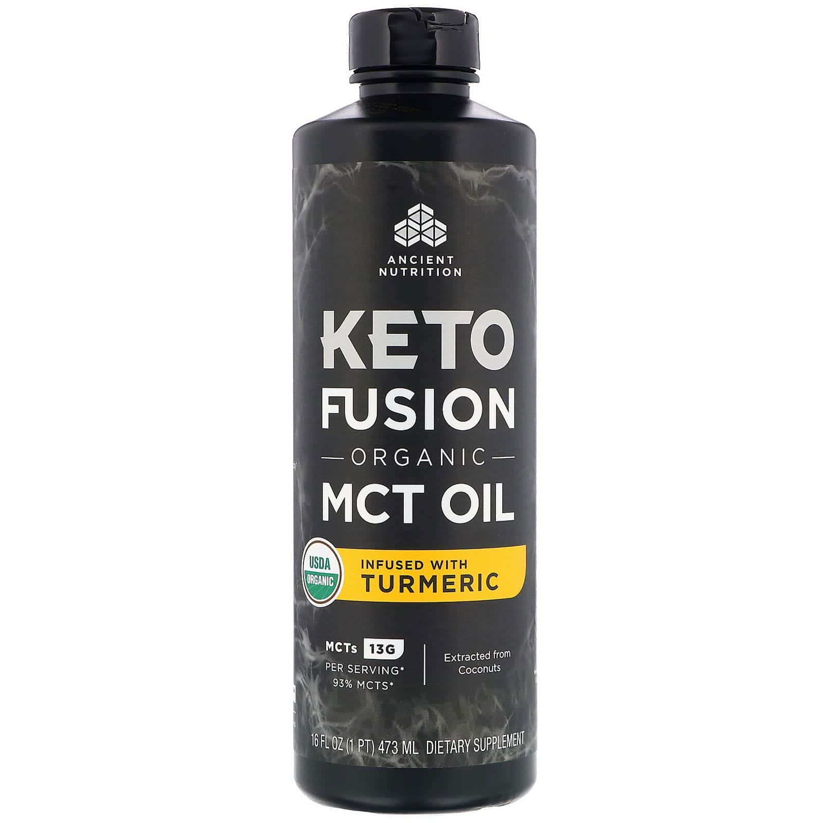 Dr. Axe / Ancient Nutrition, KetoFusion, Aceite orgánico de triglicéridos de cadena media (TCM), Enriquecido con cúrcuma, 473 ml (16 oz. líq.)