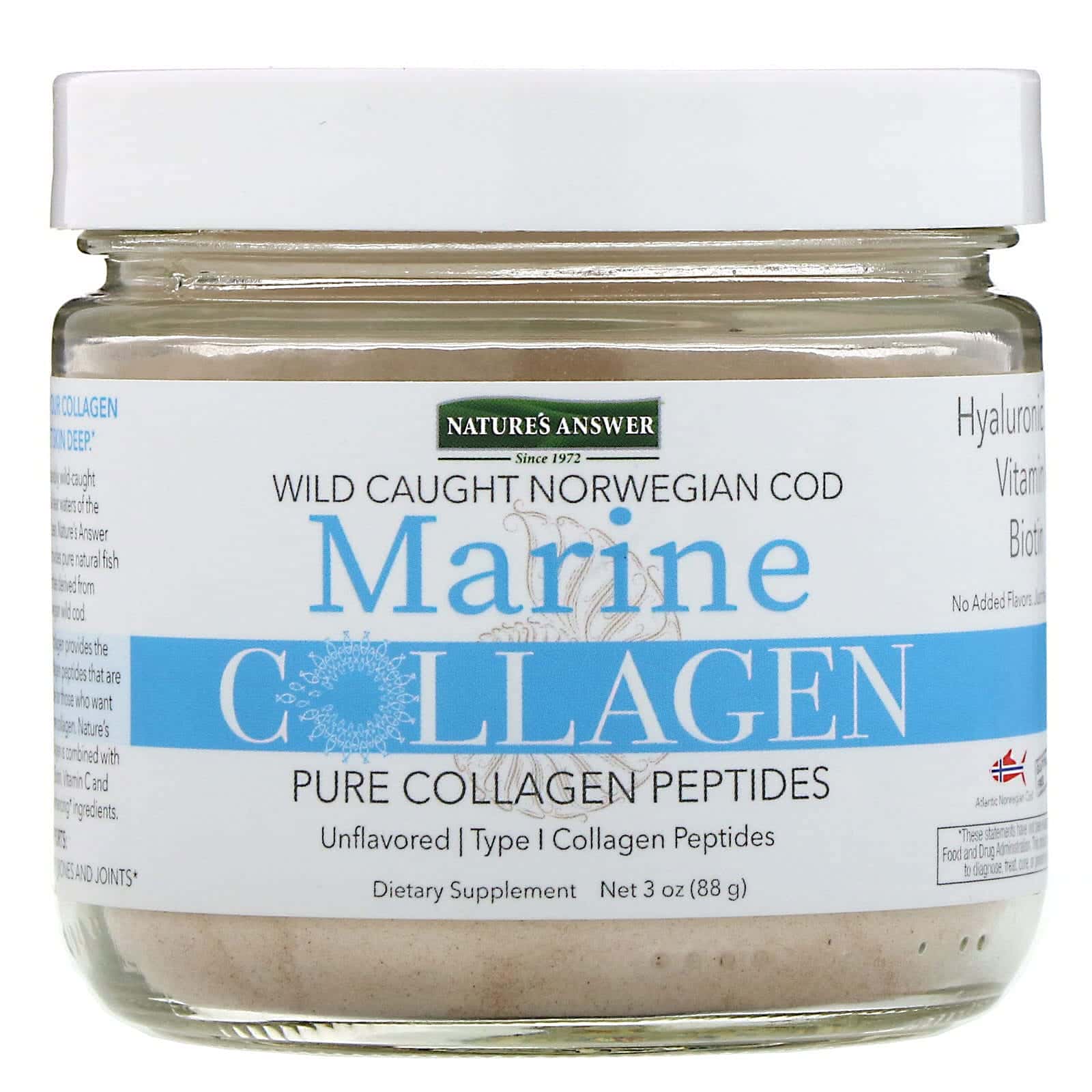 Nature's Answer, Colágeno marino, Bacalao noruego silvestre, Sin saborizante, 88 g (3 oz)
