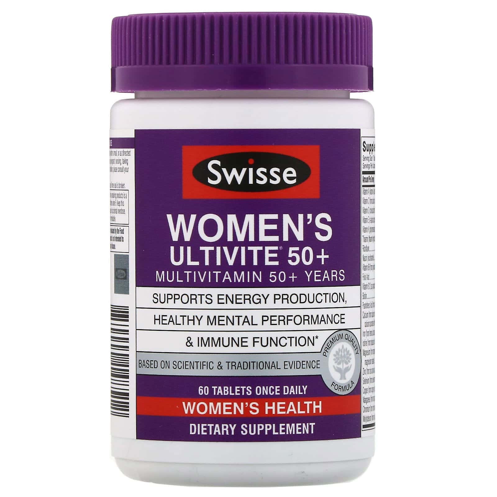 Swisse, Multivitamínico Ultivite para mujeres mayores de 50 años, 60 comprimidos
