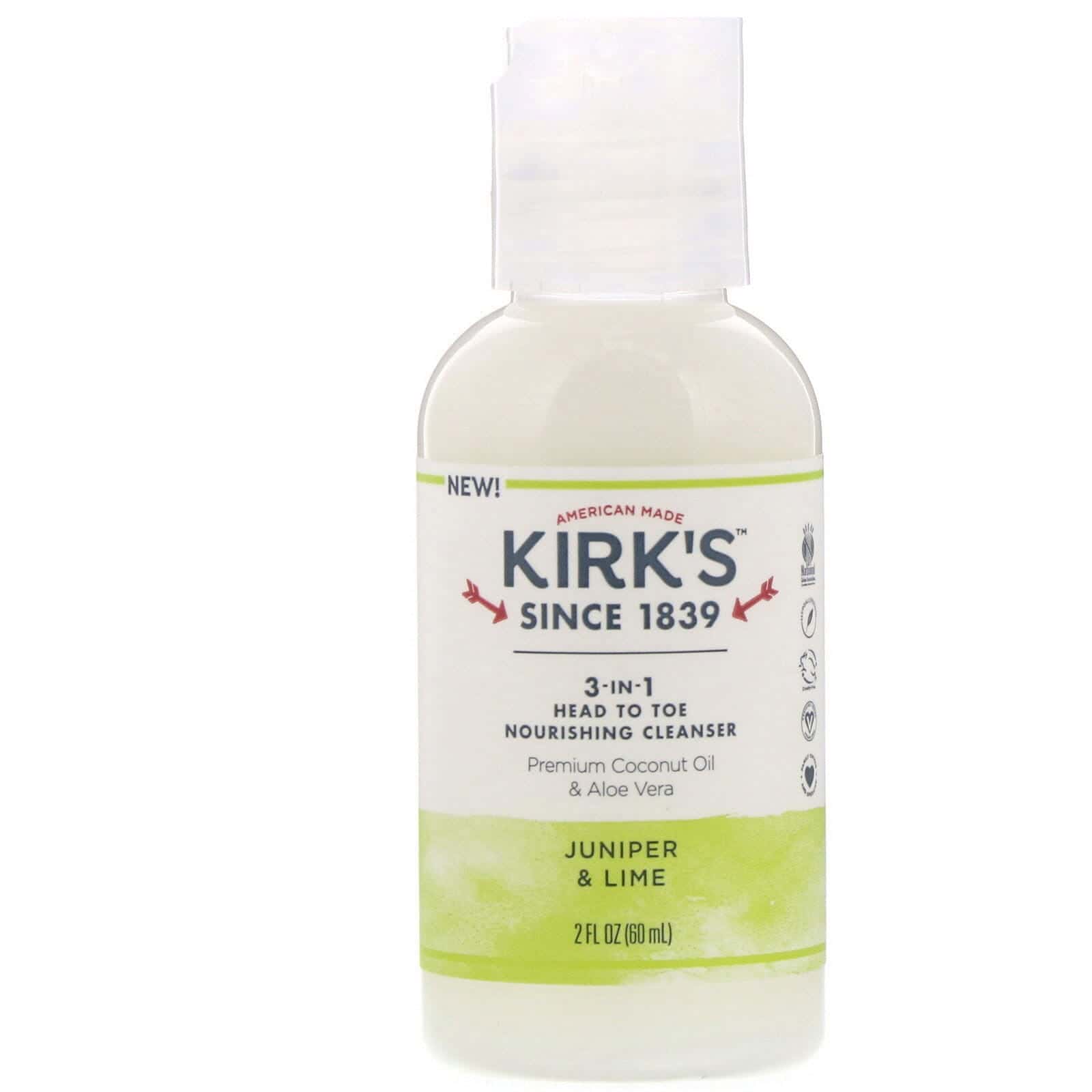 Kirk's, Limpiador nutritivo de pies a cabeza 3 en 1, Enebro y lima, 2 oz. líq. (60 ml)