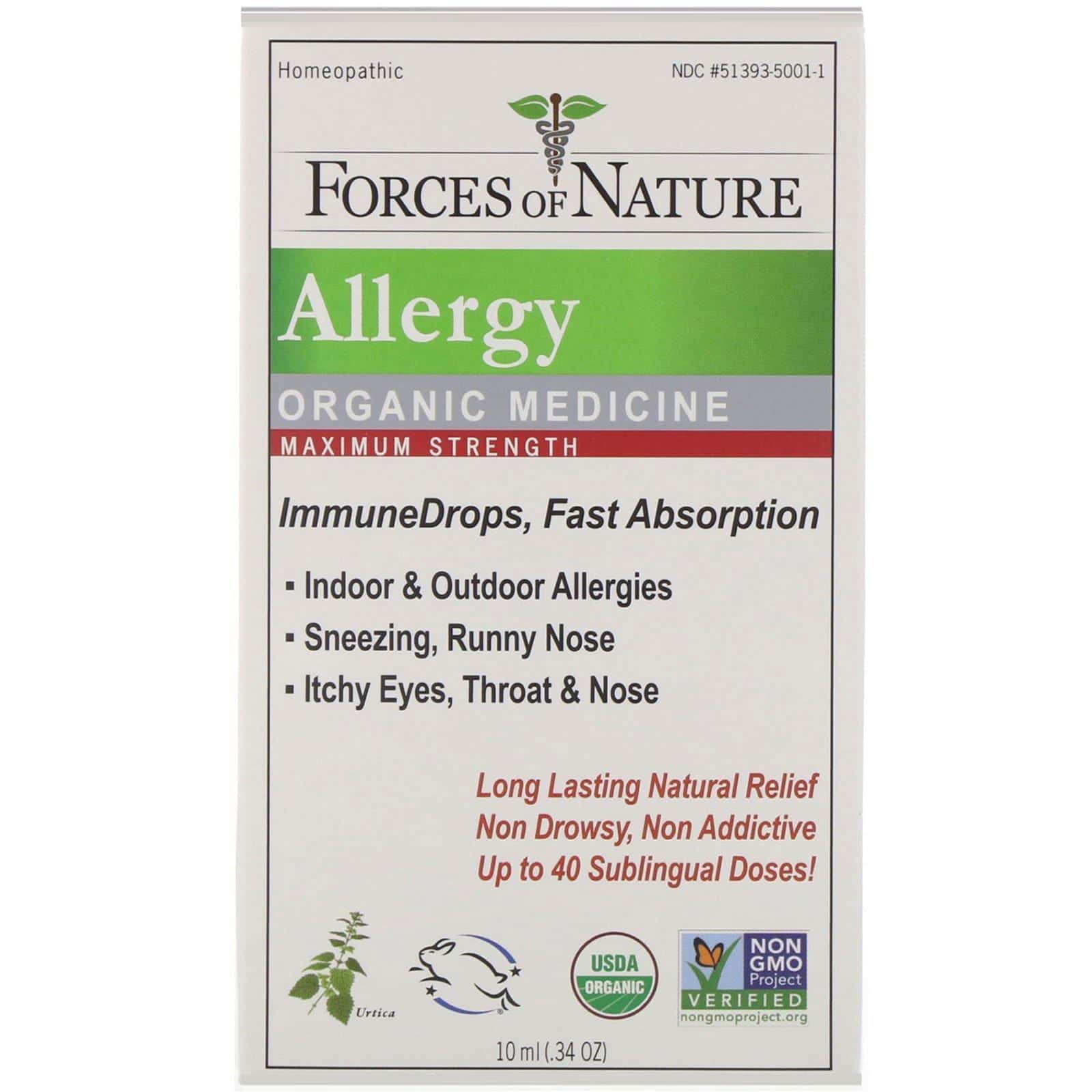Forces of Nature, Alergias, Medicina orgánica, ImmuneDrops, Máxima acción, 10 ml (0,34 oz)