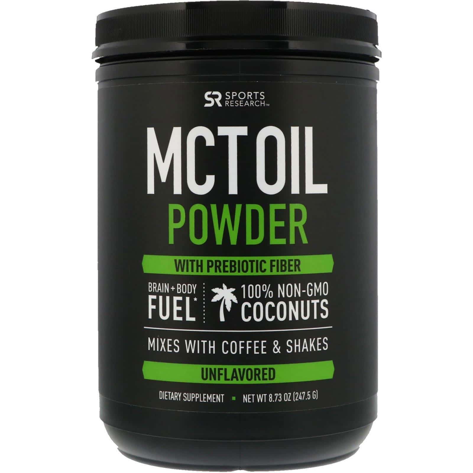 Sports Research, Polvo de aceite MCT con fibra probiótica, sin sabor, 8.73 oz (247.5 g)