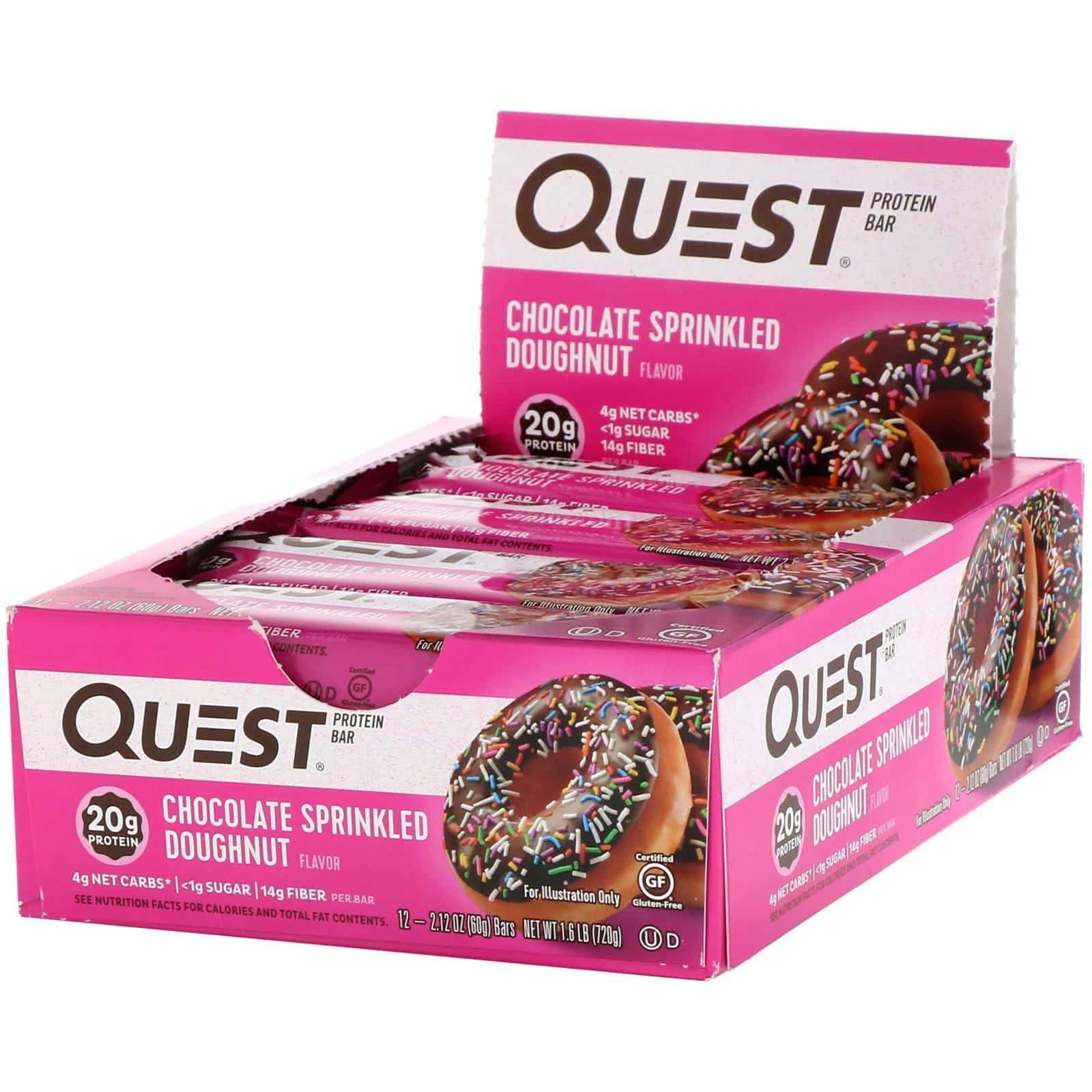Quest Nutrition, Barrita proteica, dona espolvoreada con chocolate, 12 barritas, 60 g (2,12 oz) cada una