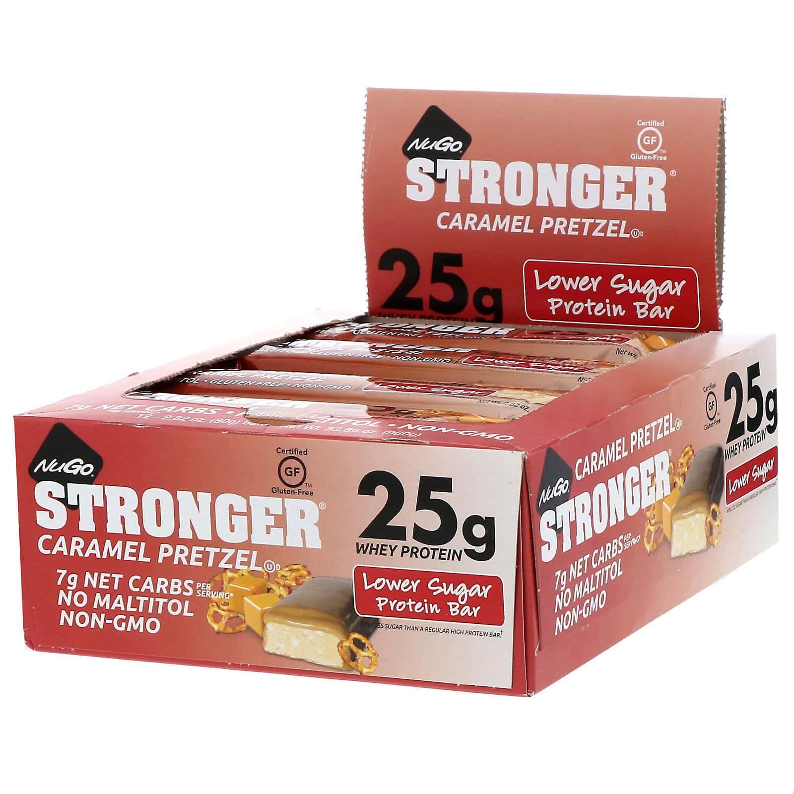 NuGo Nutrition, STRONGER, Protein Bar, Caramel Pretzel, 12 Bars, 2.82 oz (80 g) Each