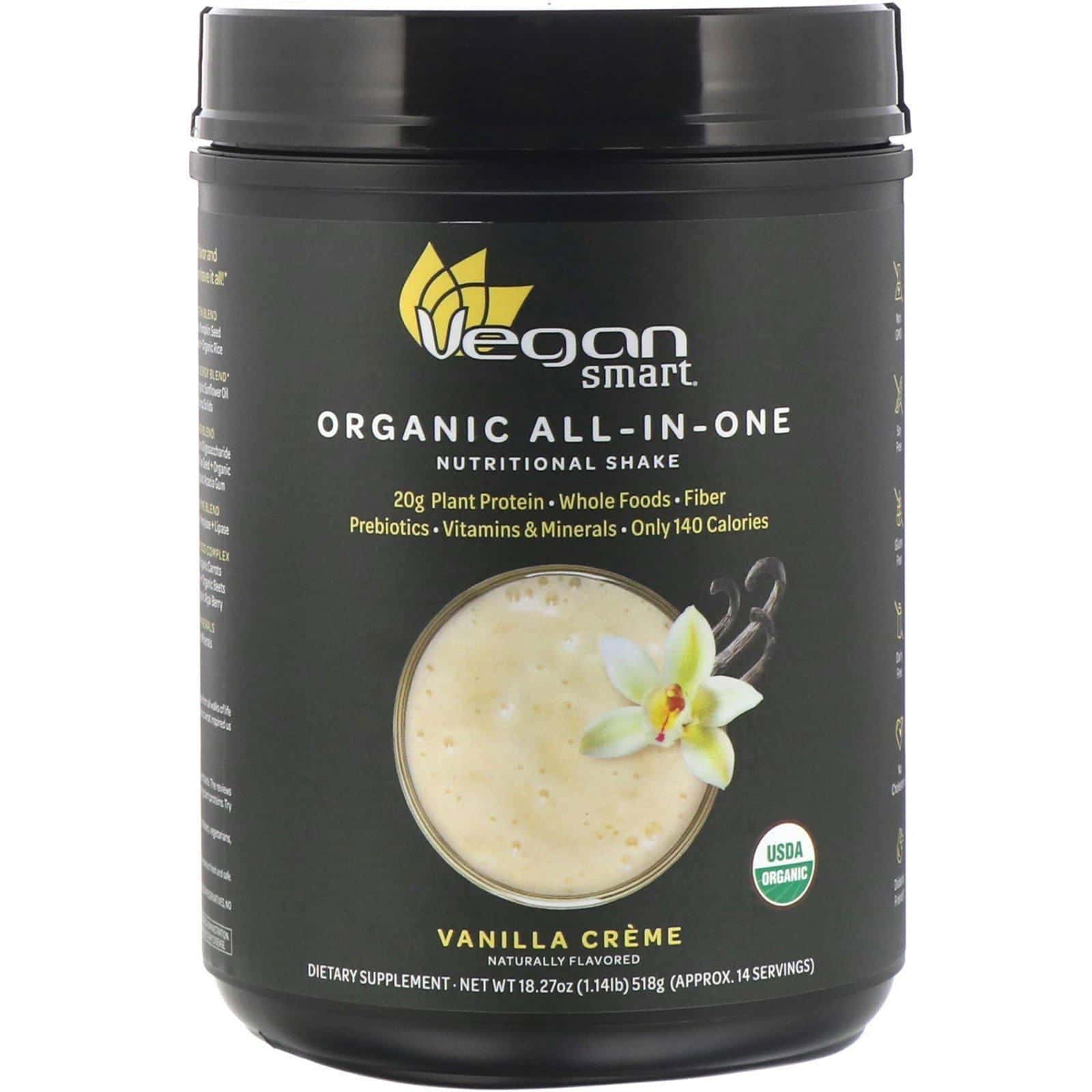 VeganSmart, Batido nutricional todo-en-uno orgánico, crema de vainilla, 518 g (18,27 oz)