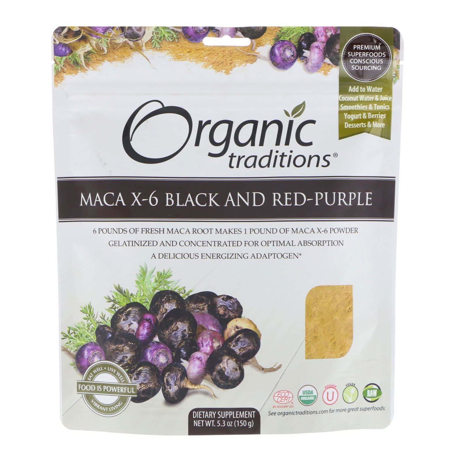 Organic Traditions, Maca X-6, negra y violácea, 5.3 oz (150 g)