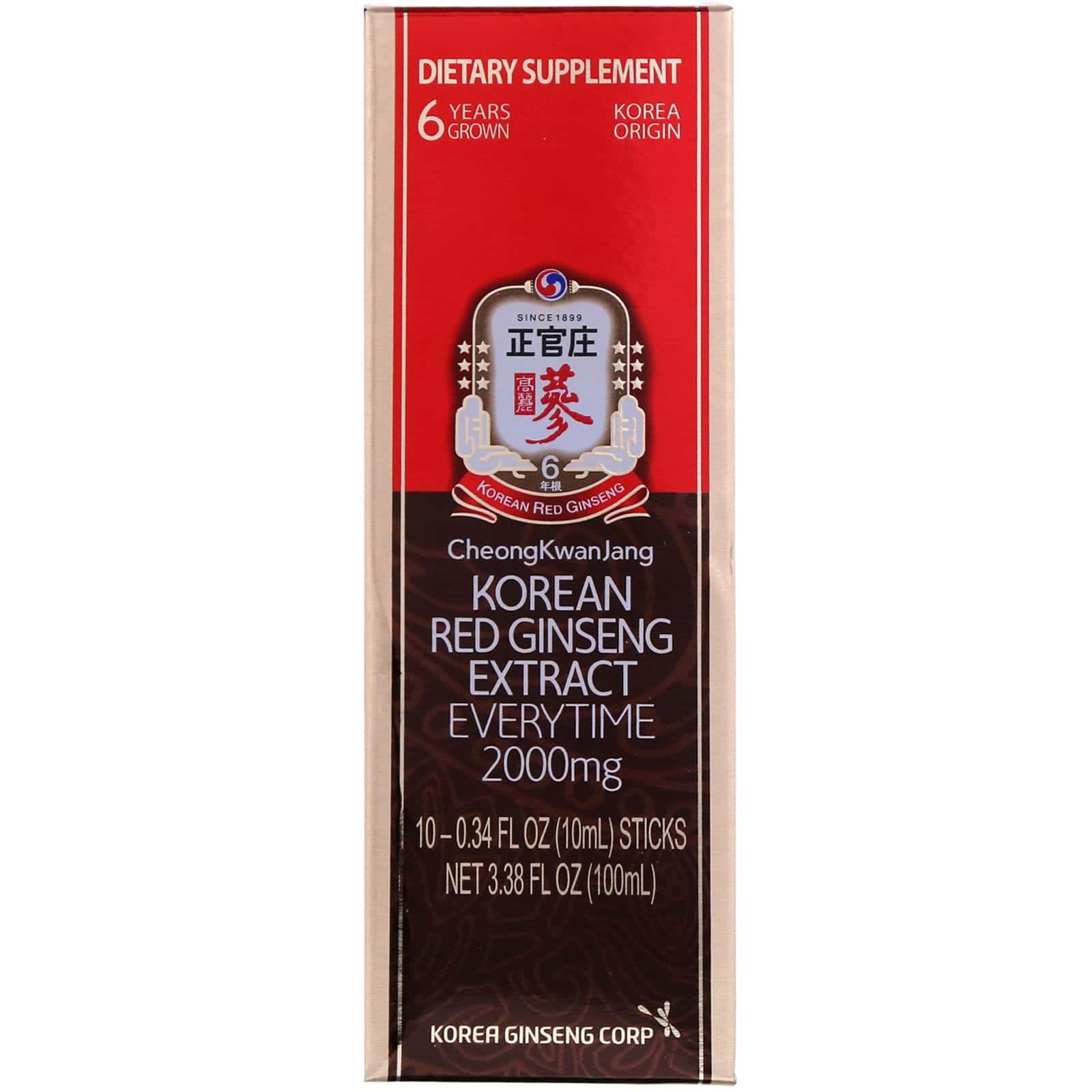 Cheong Kwan Jang, Extracto de ginseng rojo coreano, 2000 mg, 10 sobres, 0.34 fl oz (10 ml) cada uno