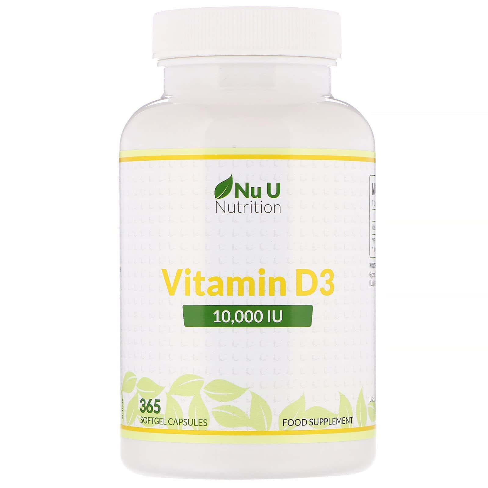 Nu U Nutrition, Vitamina D3, 10 000 UI, 365 cápsulas blandas