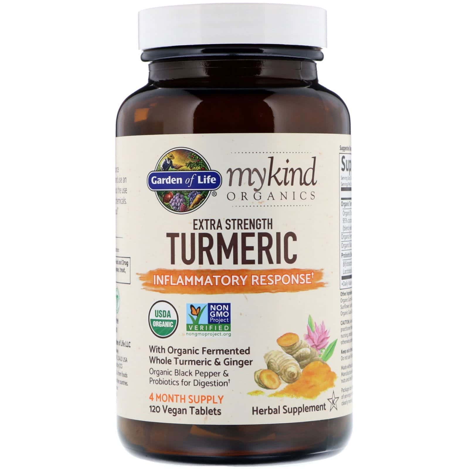 Garden of Life, MyKind Organics, cúrcuma extra fuerte, respuesta inflamatoria, 120 tabletas veganas