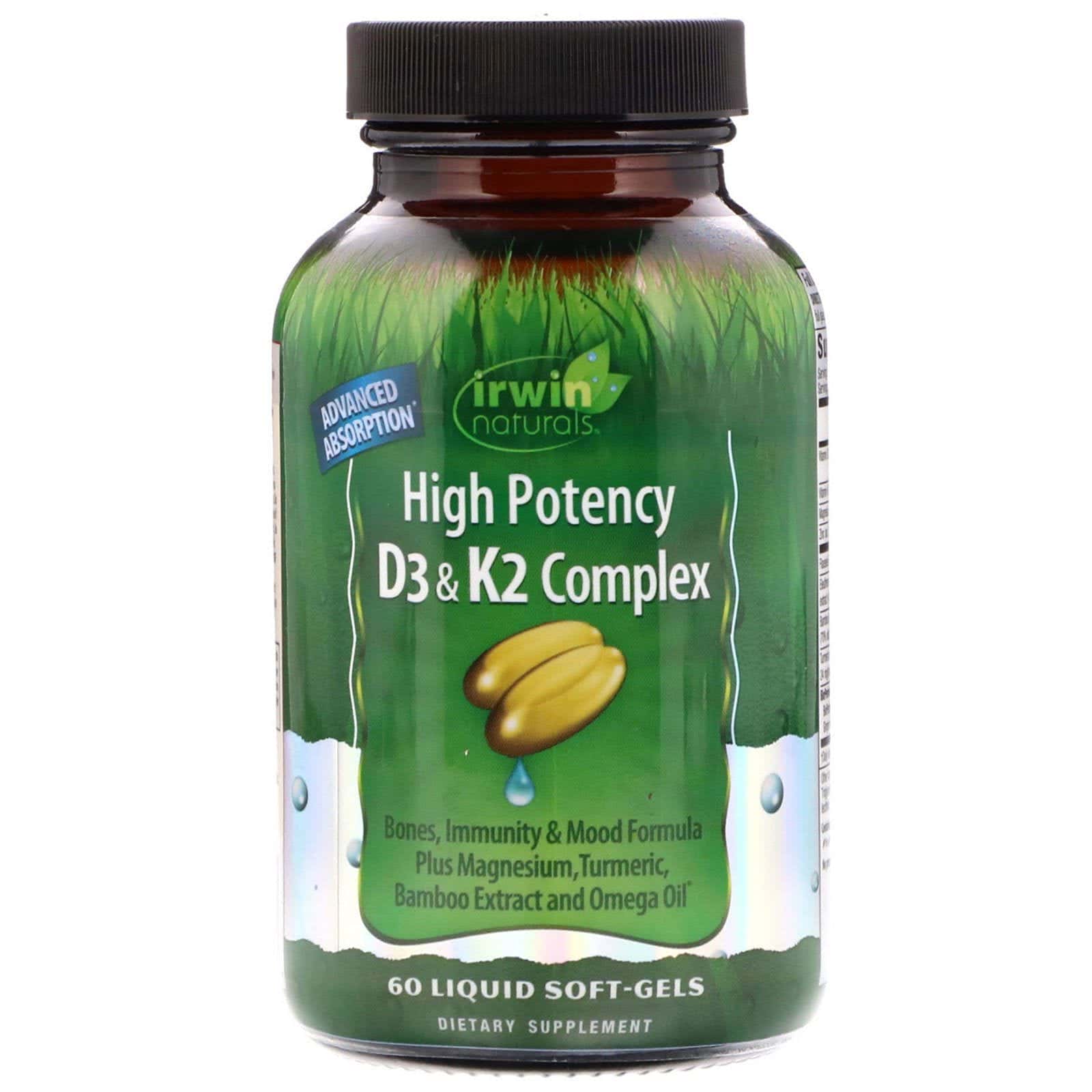 Irwin Naturals, Complejo de alta potencia de D3 y K2, 60 cápsulas blandas