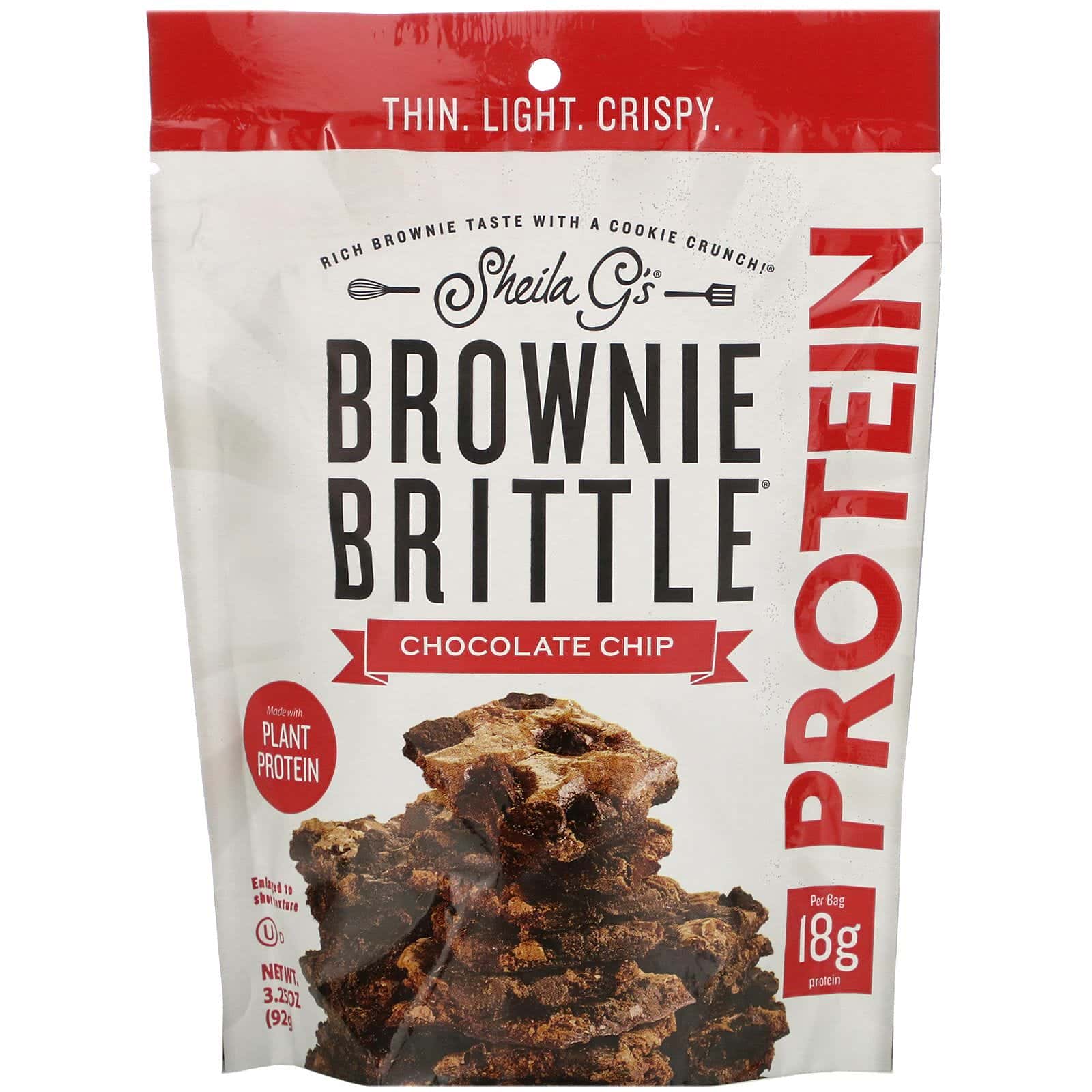Sheila G's, Brownie Brittle, Protein, Chocolate Chip, 3.25 oz (92 g)