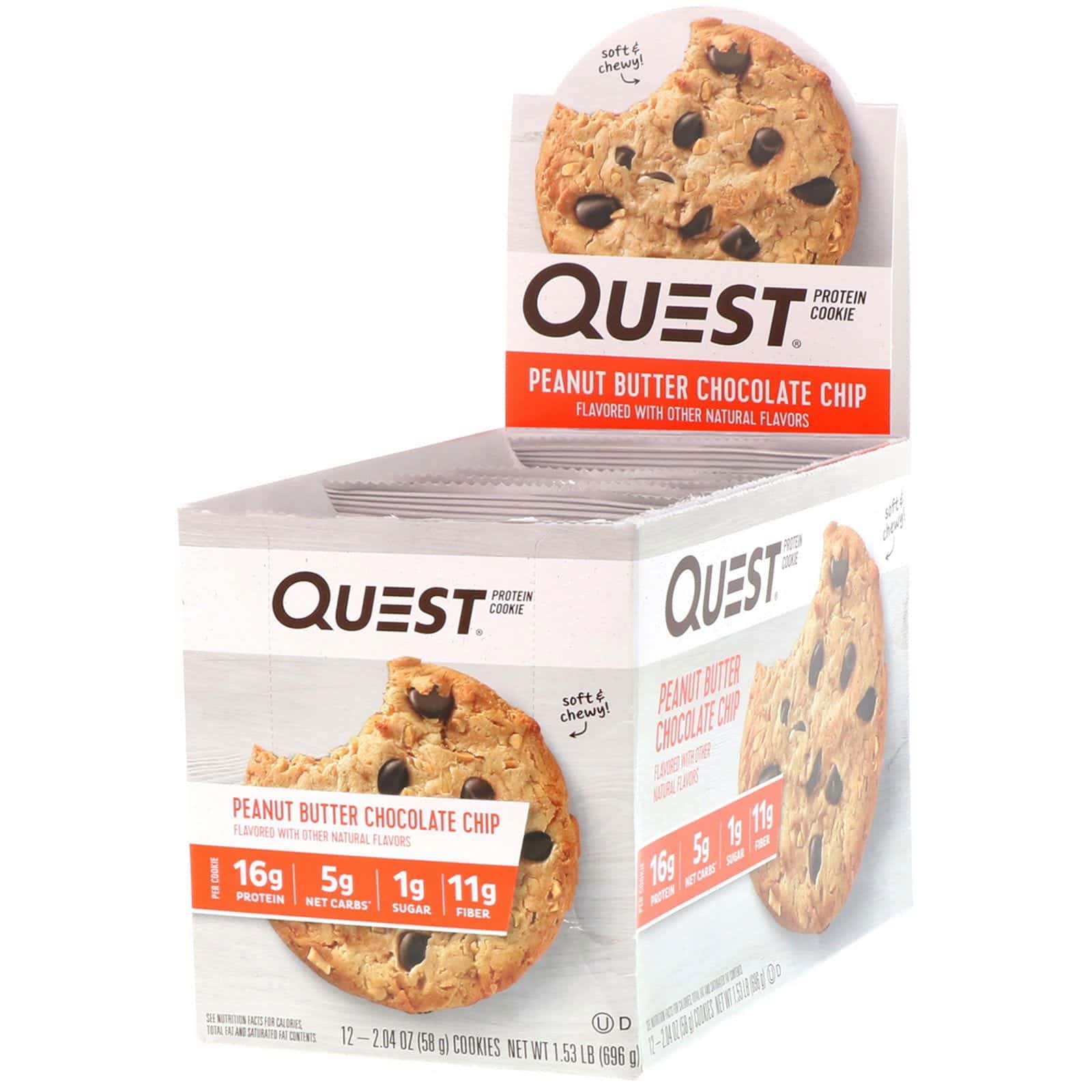 Quest Nutrition, Galletas proteínicas, manteca de maní y chips de chocolate, 12 paquetes, 2.04 oz (58 g) cada uno