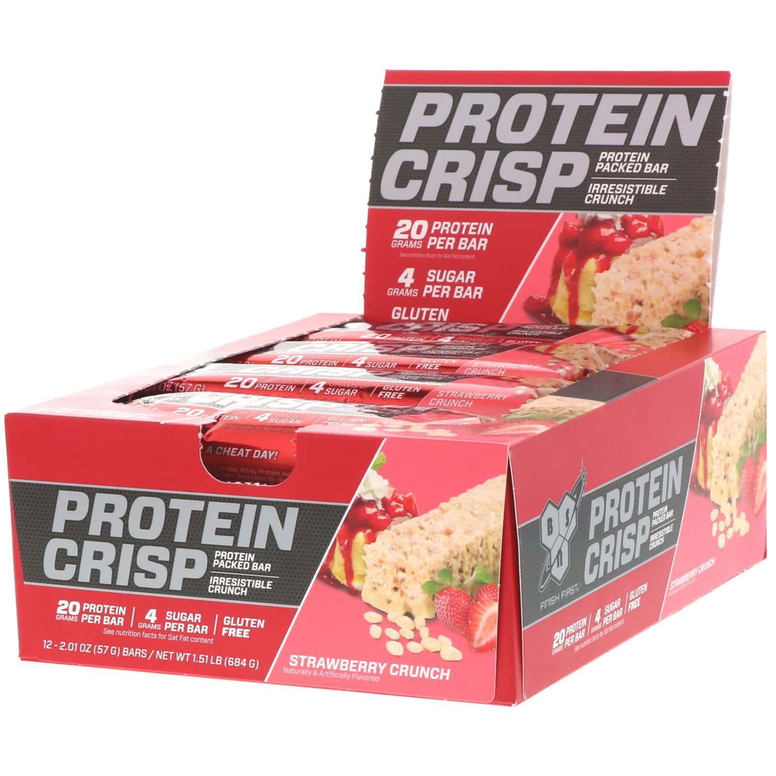 BSN, Protein Crisp, crujiente de fresas, 12 barras de 2.01 oz (57 g) cada una