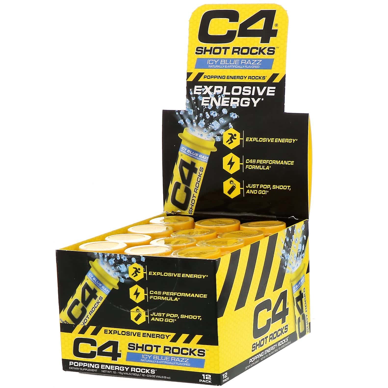 Cellucor, C4 Shot Rocks, mora refrescante, 12 frascos, 0,5 oz cada uno