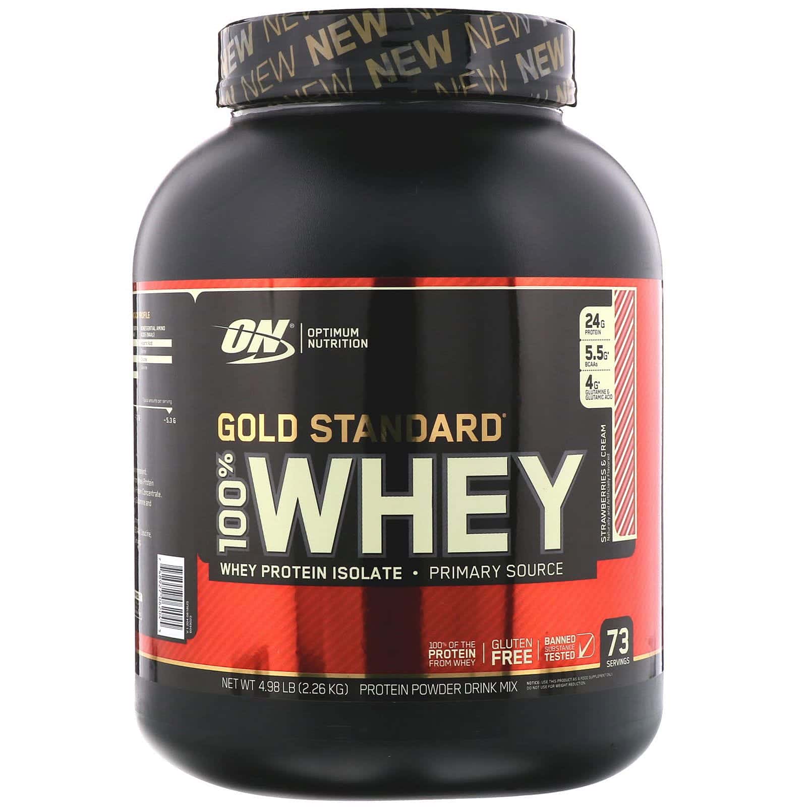 Optimum Nutrition, Gold Standard 100% Whey, Strawberries & Cream, 4.98 lb (2.26 kg)