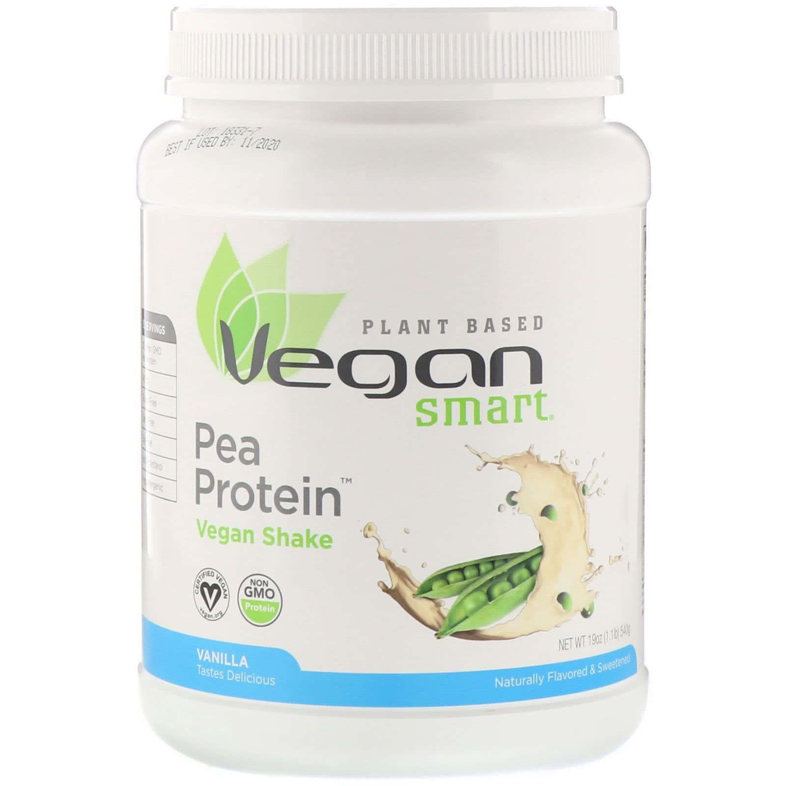 VeganSmart, Batido de proteína de arveja vegana, vainilla, 540 g (19 oz)