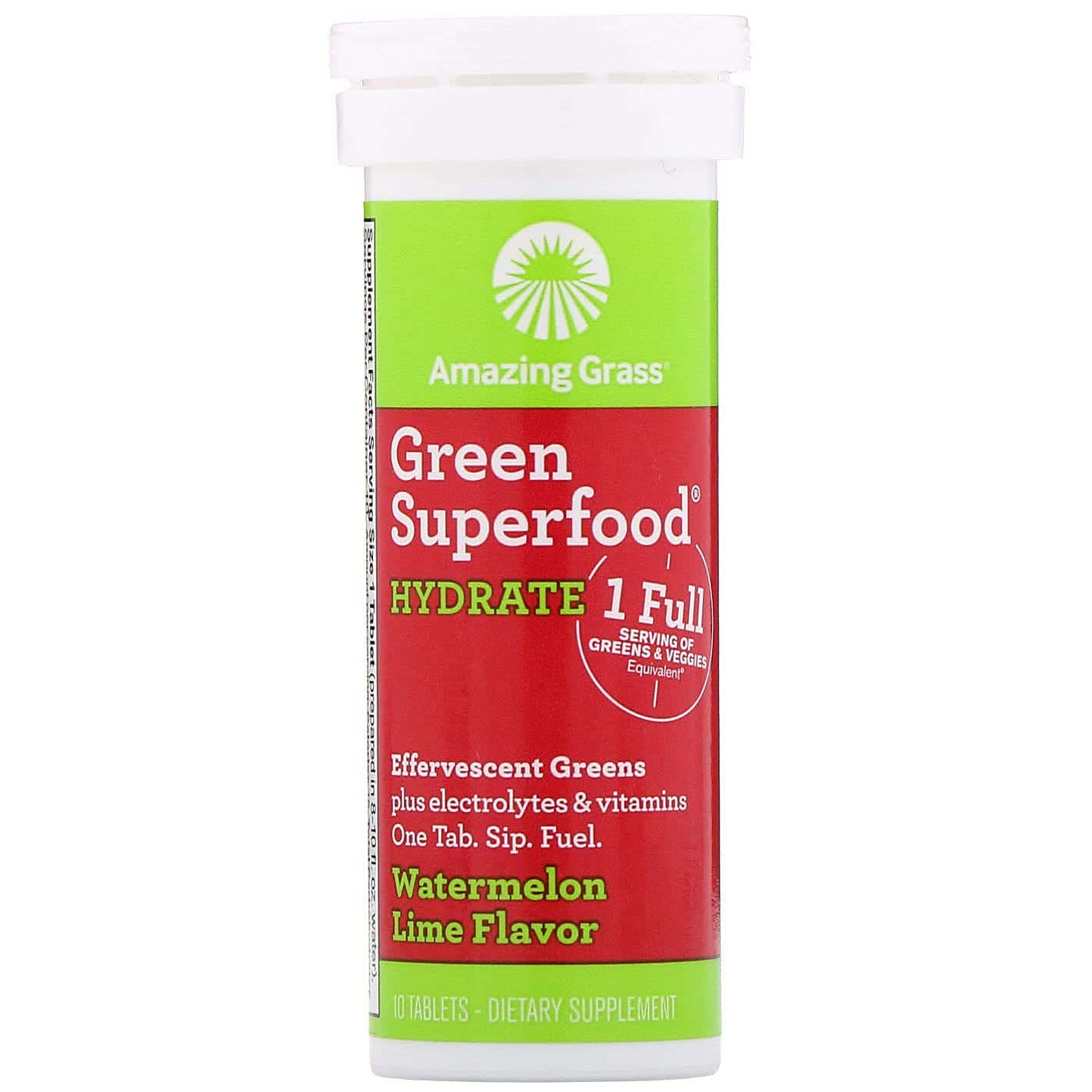 Amazing Grass, Green Superfood, hojas verdes en formato efervescente, hidratante, sabor sandía y lima, 10 comprimidos