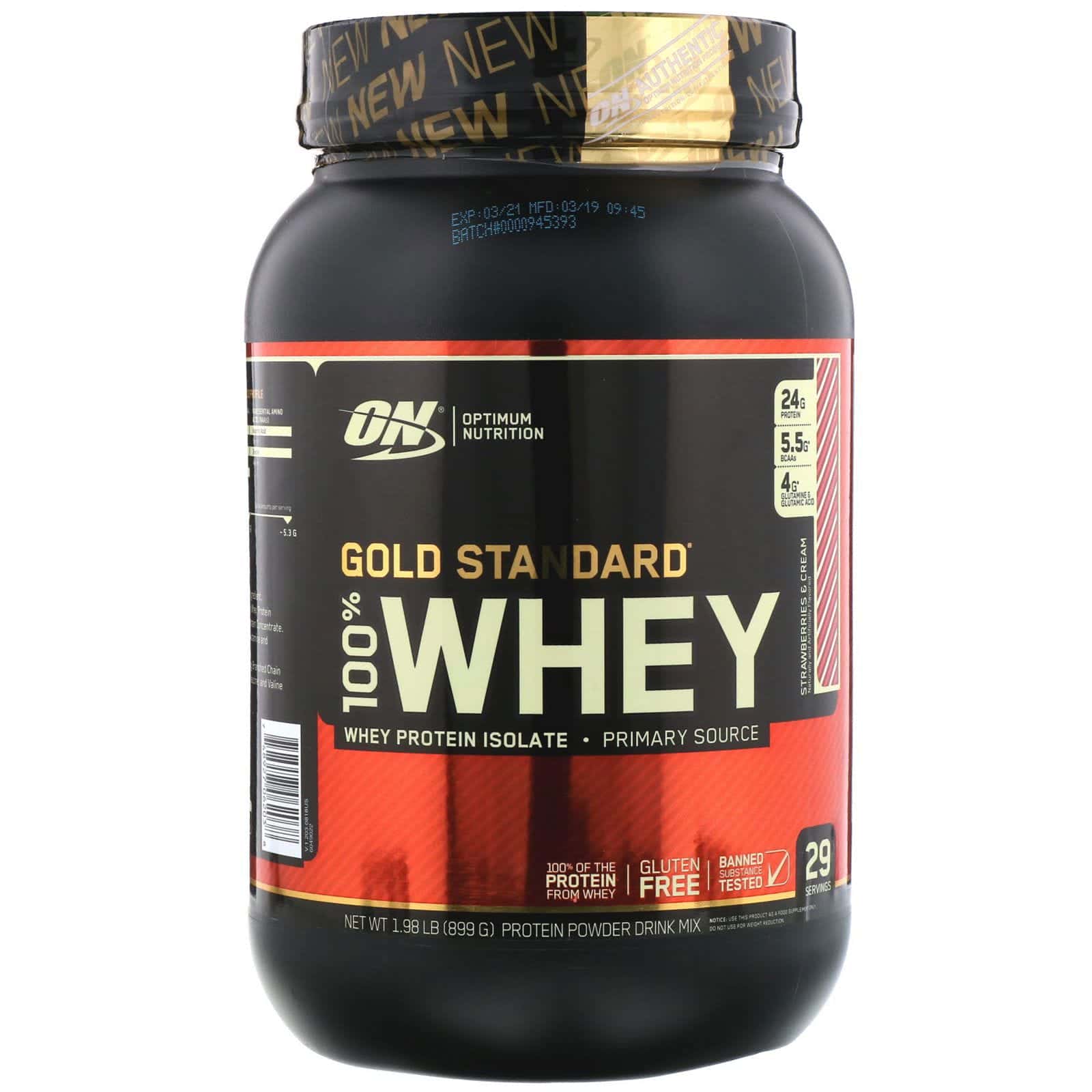 Optimum Nutrition, Gold Standard 100% Whey, Strawberries & Cream, 1.98 lb (899 g)