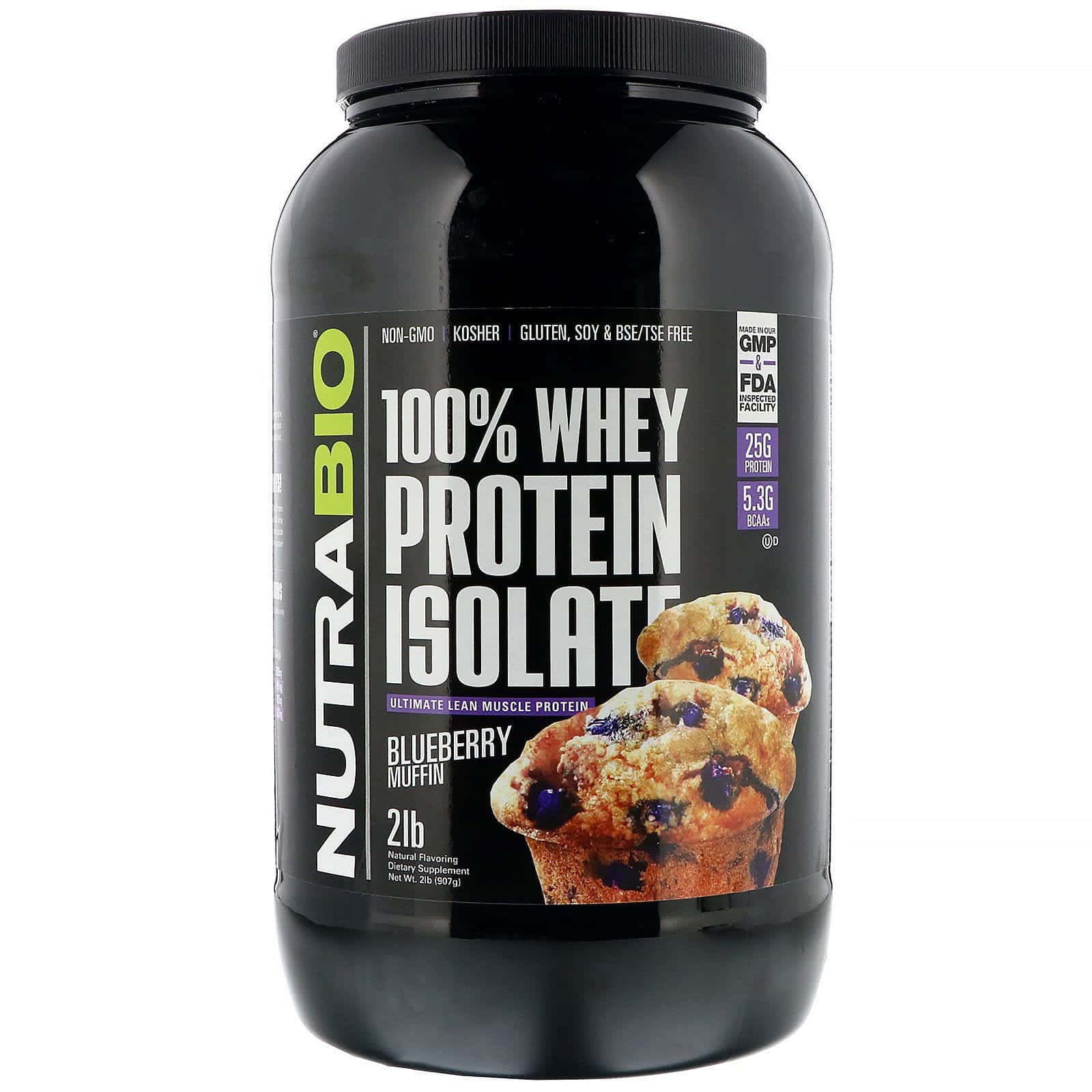 NutraBio Labs, 100 % proteína de suero de leche aislada, Magdalenas de arándanos, 907 g (2 lb)