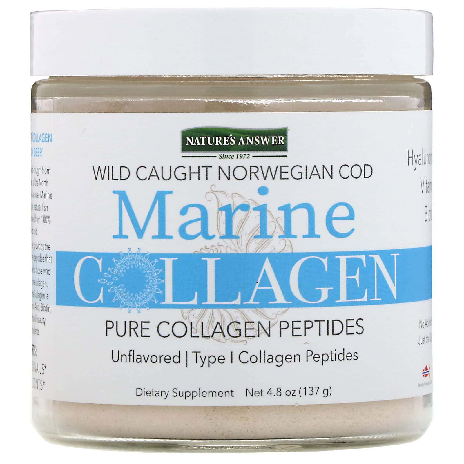Nature's Answer, Colágeno marino, Bacalao noruego silvestre, Sin saborizante, 137 g (4,8 oz)