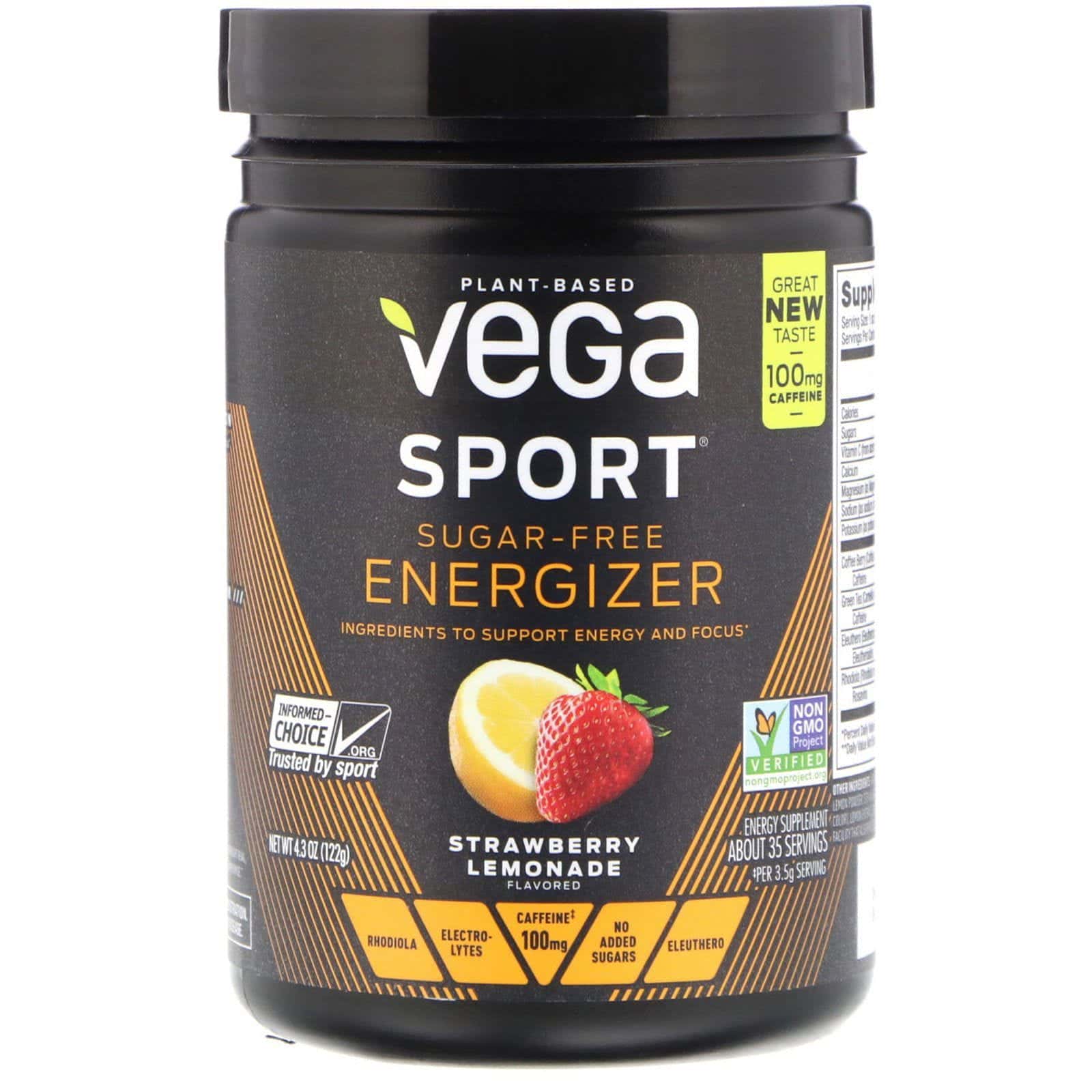 Vega, Energizante deportivo sin azúcar, limonada de frutillas, 4.3 oz. (122 gr.)