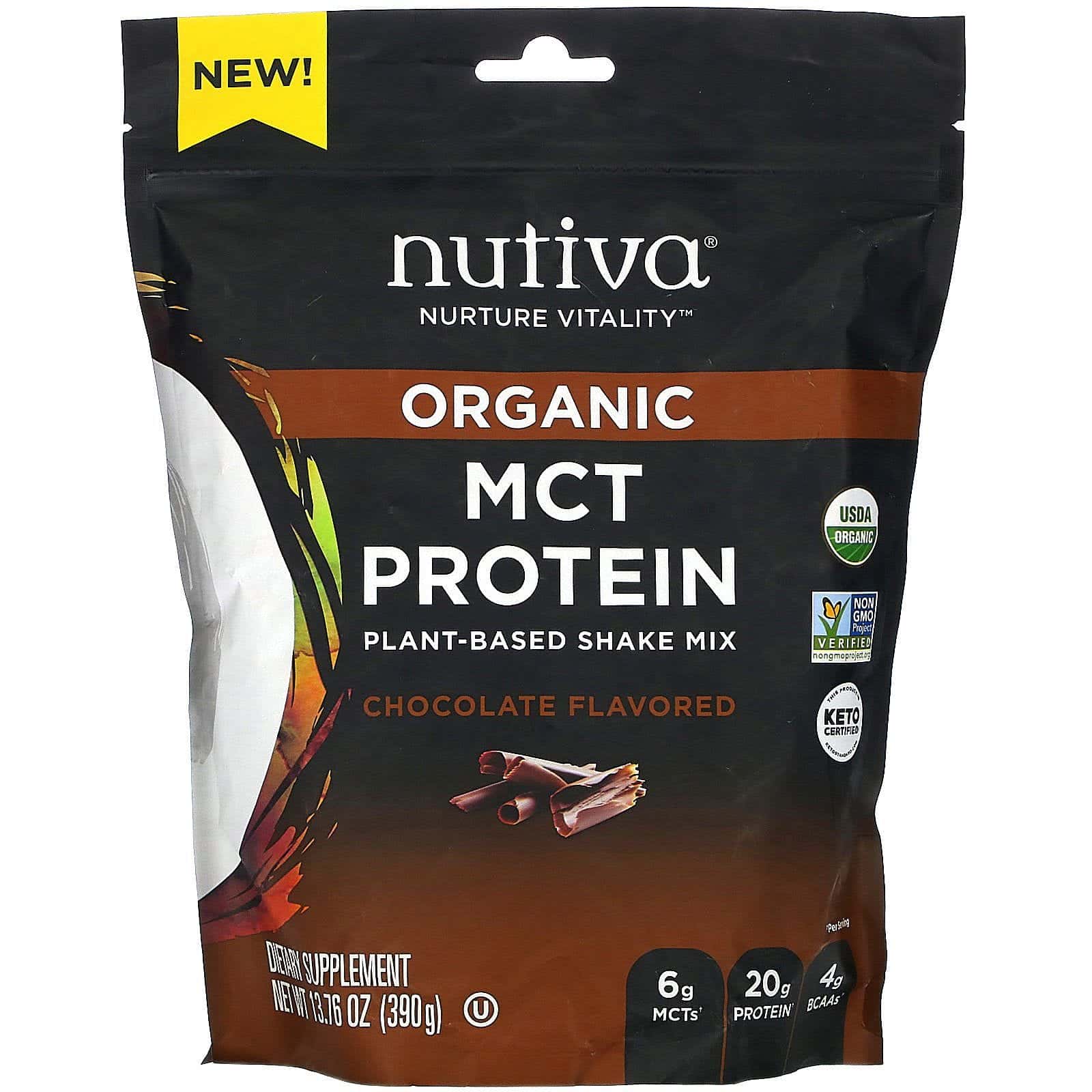 Nutiva, Organic MCT Protein, Plant-Based Shake Mix, Chocolate, 13.76 oz (390 g)