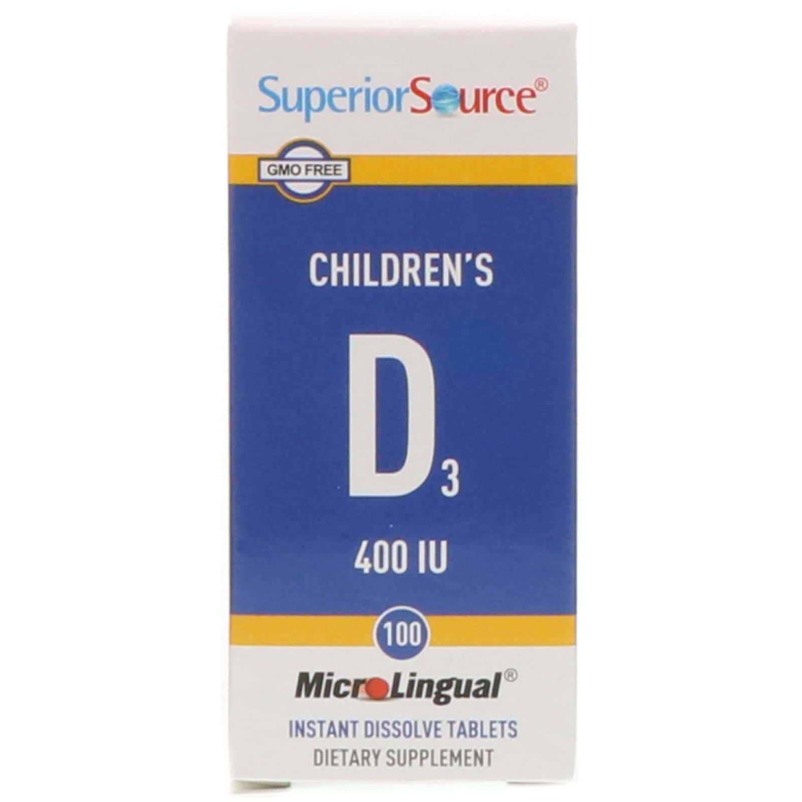 Superior Source, D3 para niños, 400 IU, 100 tabletas microlinguales de disolución instantánea