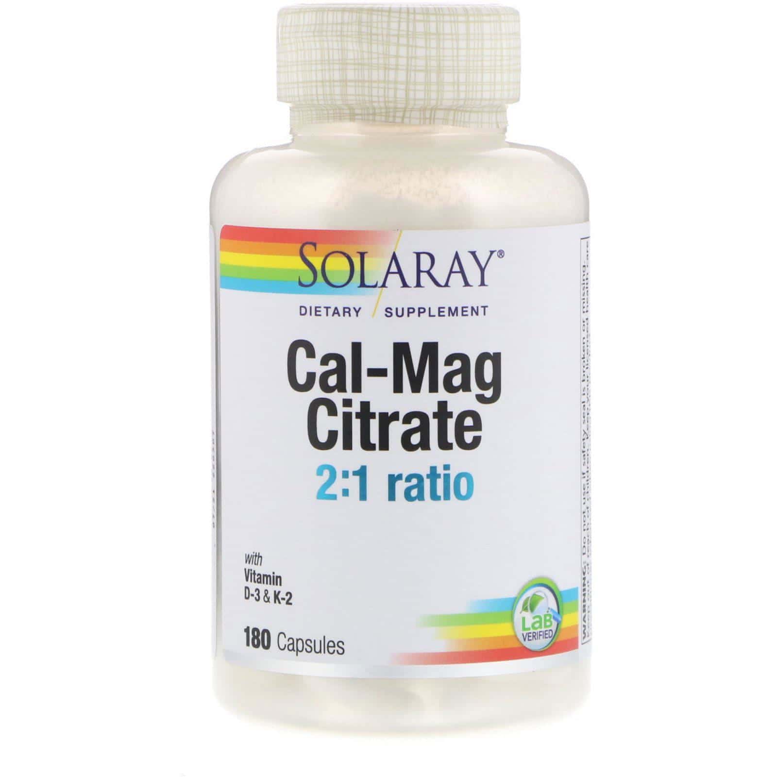 Solaray, Proporción de citrato de Cal-Mag 2:1, 180 cápsulas