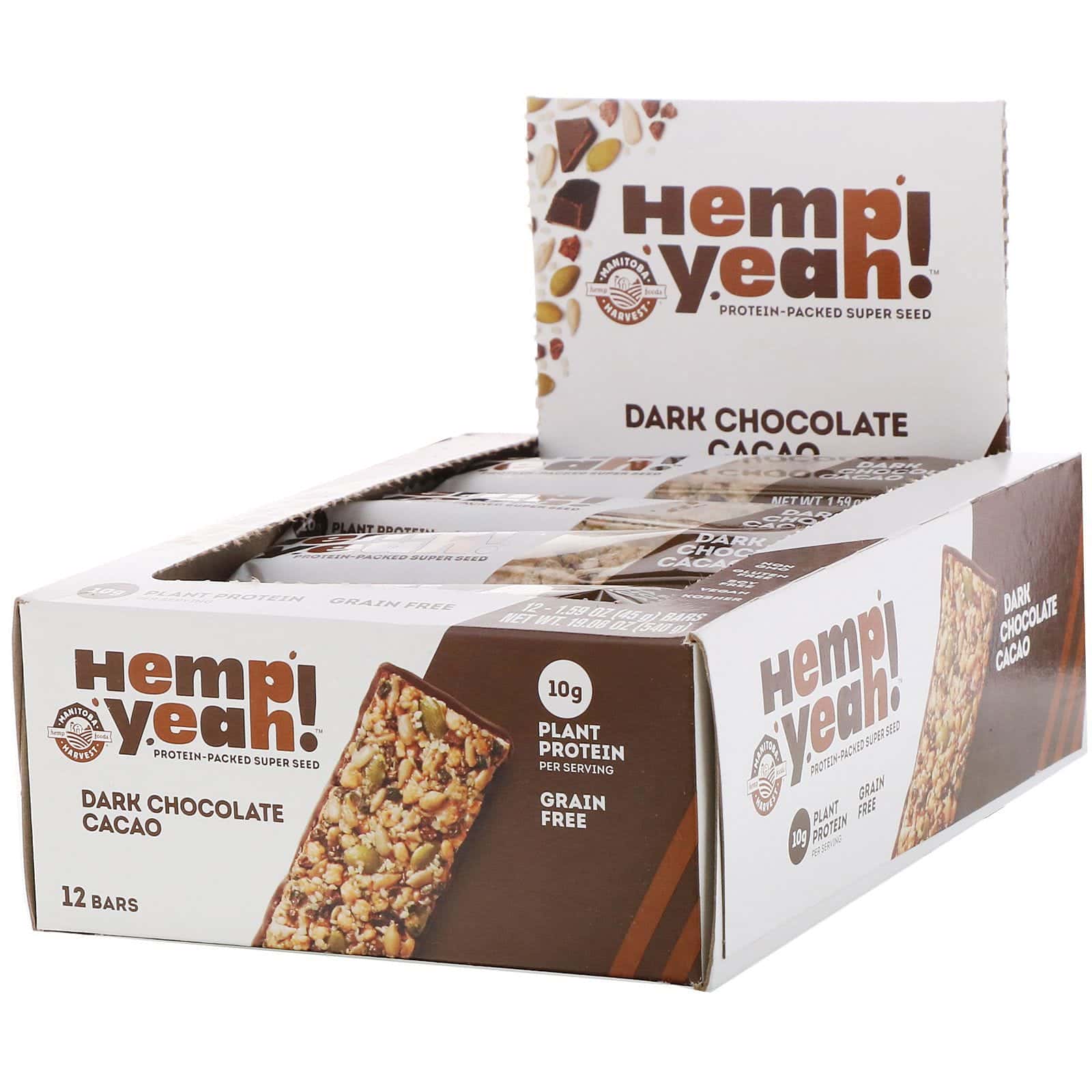 Manitoba Harvest, Hemp Yeah!, Protein-Packed Super Seed Bar, Dark Chocolate Cacao, 12 bars, 1.59 oz (45 g) Each