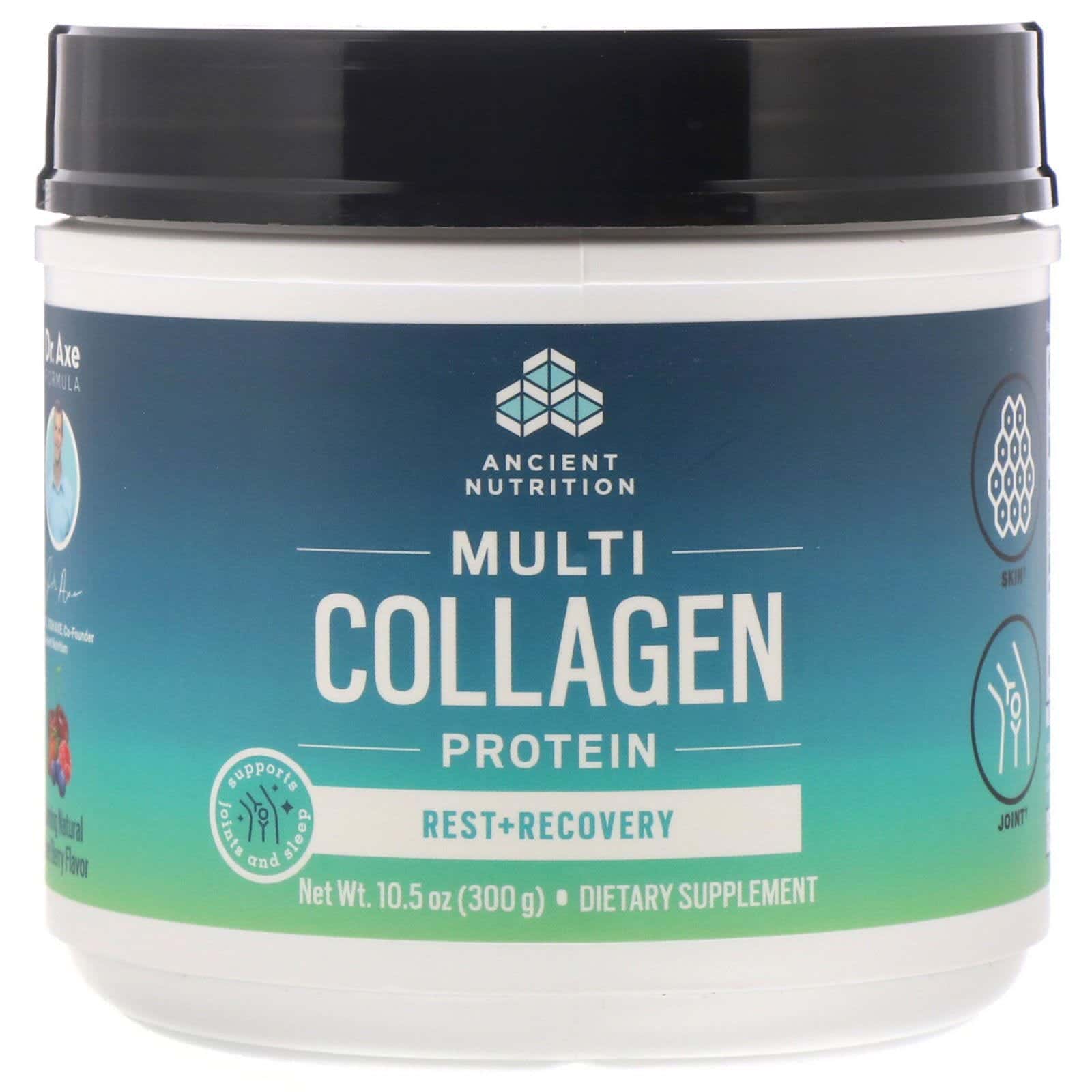 Dr. Axe / Ancient Nutrition, Proteína multicolágeno, Rest + Recovery, mezcla de frutos rojos natural y calmante, 300 g (10,5 oz)