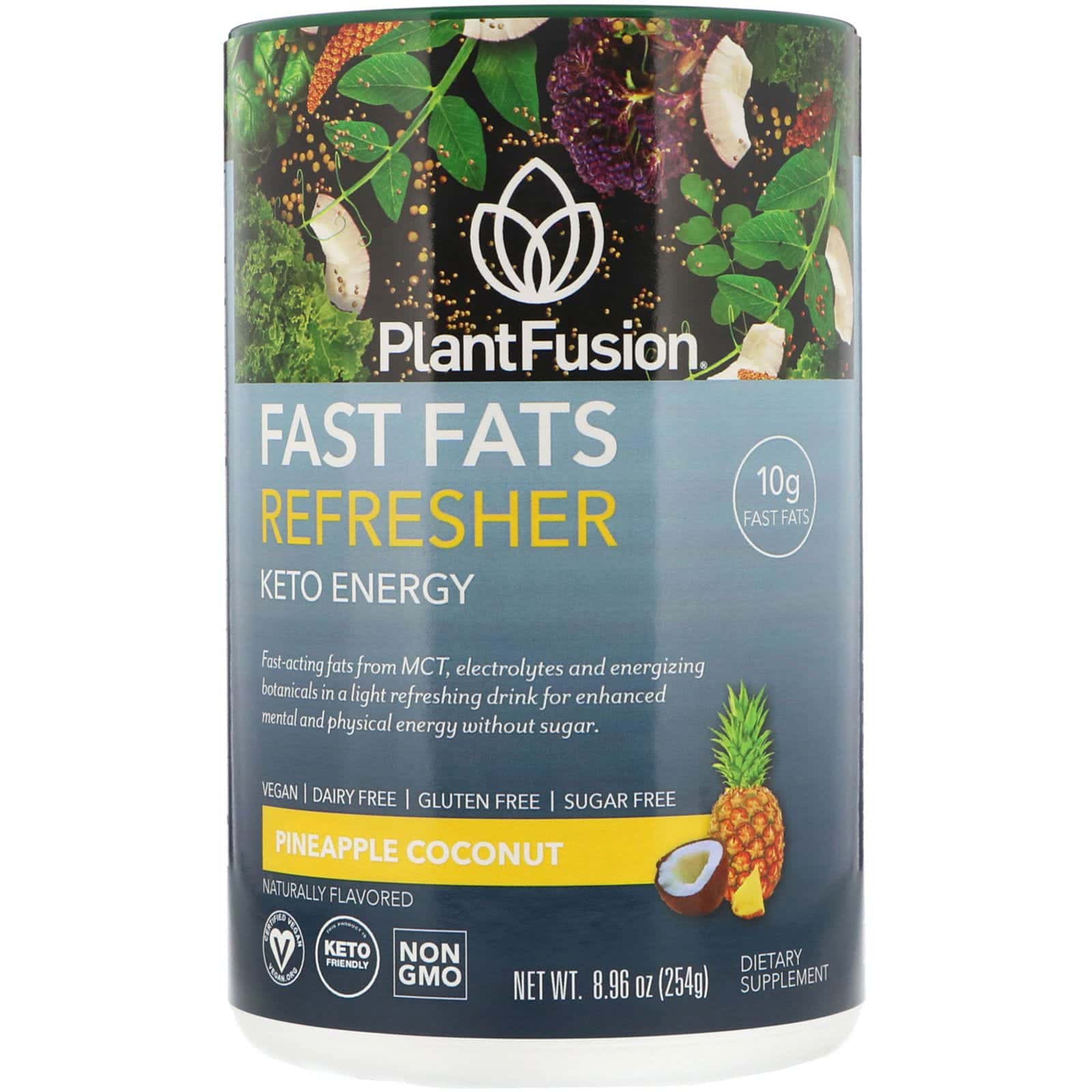 PlantFusion, Refrescante Fast Fats, energía cetogénica, piña y coco, 254 g (8,96 oz)