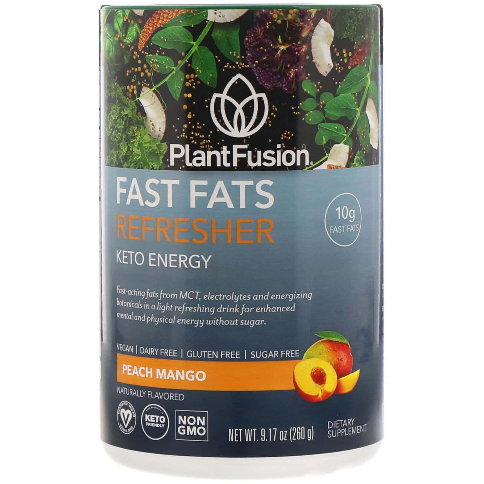 PlantFusion, Refrescante Fast Fats, energía cetogénica, durazno y mango, 260 g (9,17 oz)