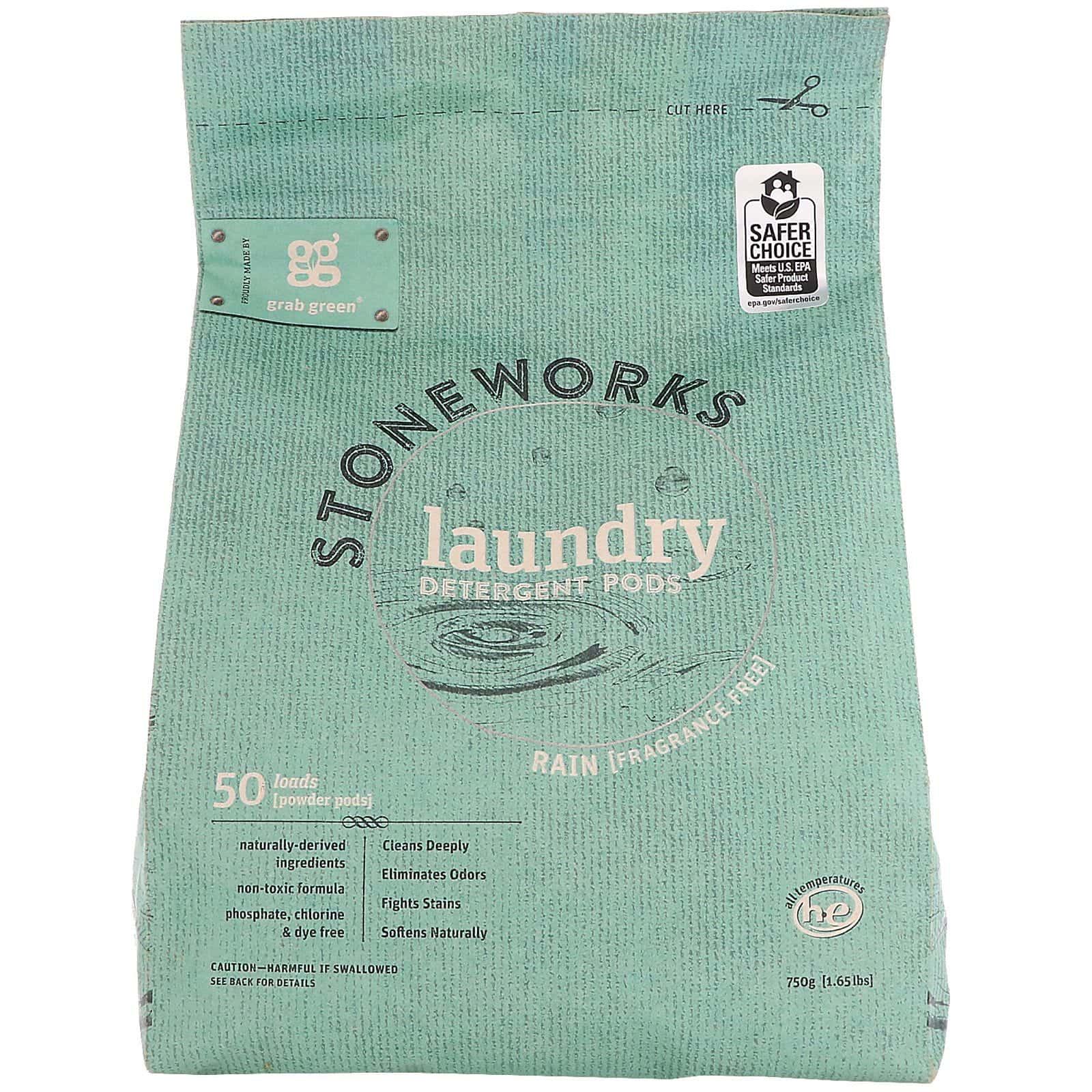 Grab Green, Stoneworks, Detergente en cápsulas, Lluvia, 50 Cargas, 1.65 lbs (750 g)
