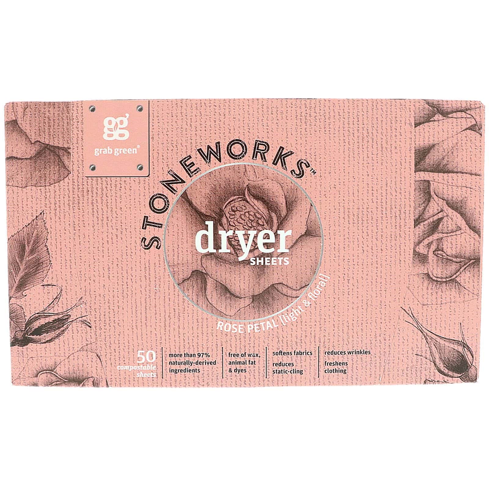 Grab Green, Stoneworks, láminas para secadora, Pétalo de rosa, 50 láminas