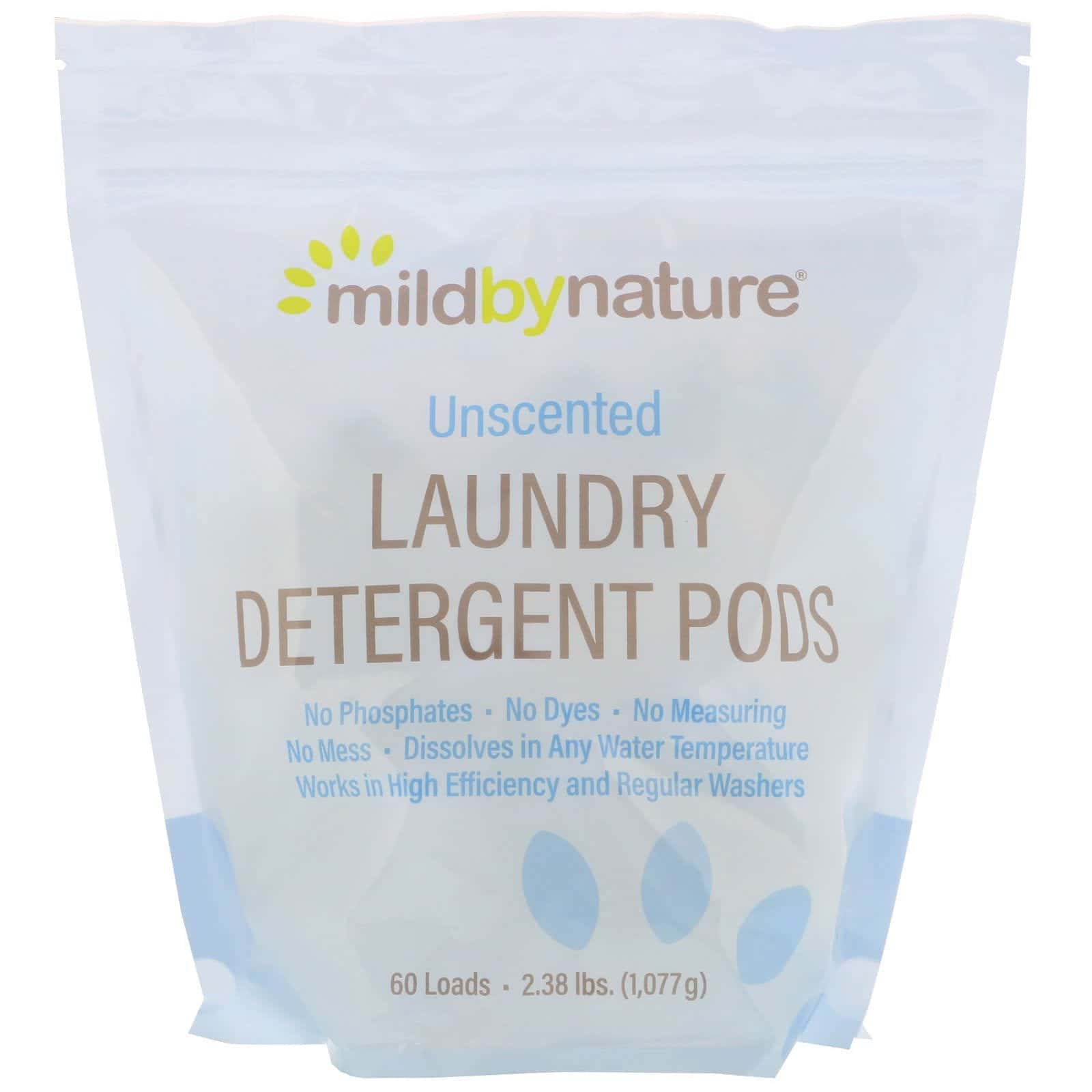 Mild By Nature, Cápsulas de detergente para la ropa, Sin fragancia, 60 cargas, 1077 g (2,38 lb)