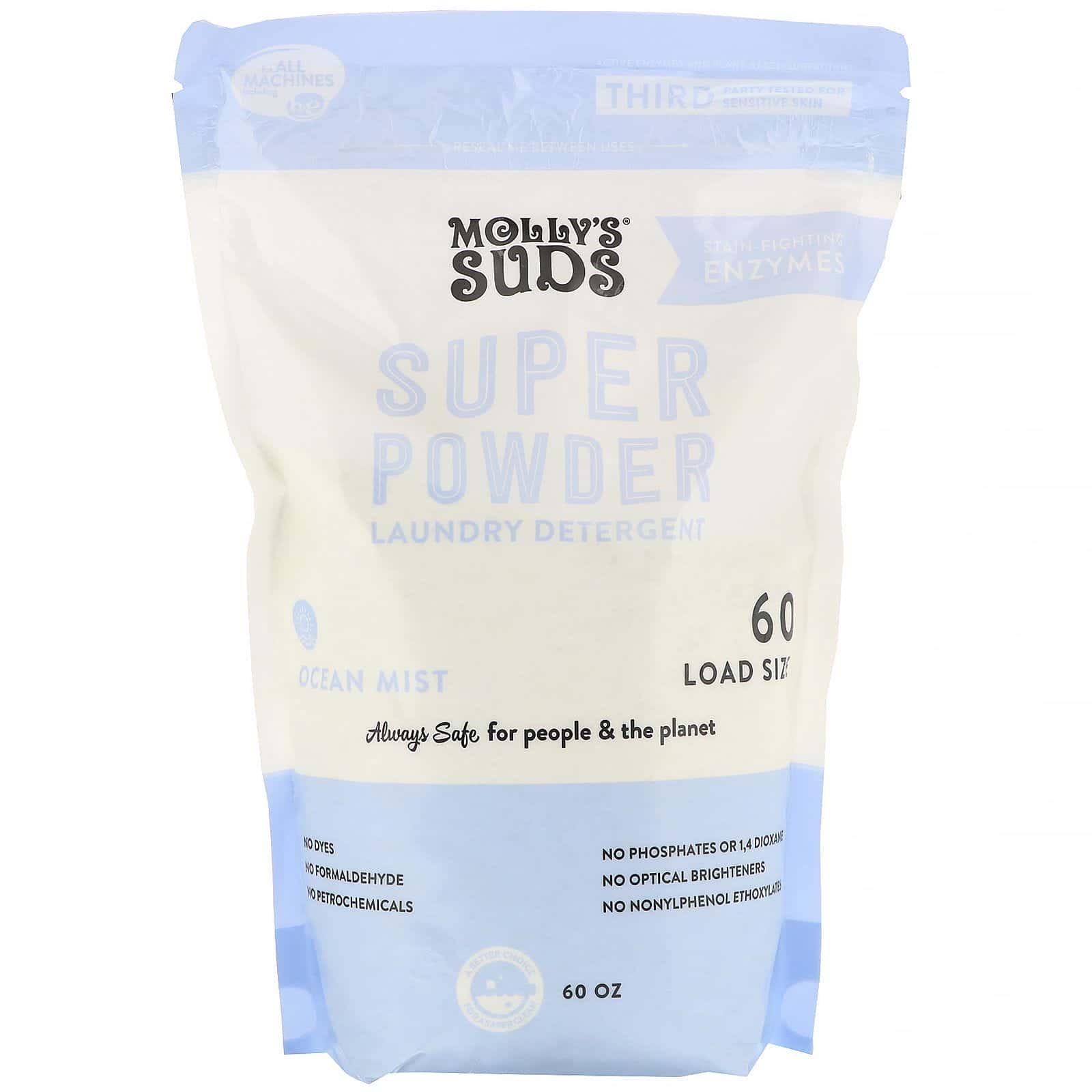 Molly's Suds, Super detergente en polvo para la ropa, bruma marina, 60 lavados, 60 oz