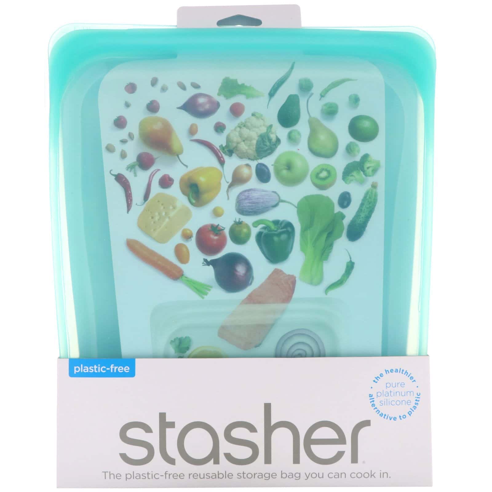 Stasher, Bolsa de silicona reutilizable para alimentos, Bolsa de medio galón, Aguamarina, 1,92 l (64,2 oz. líq.)