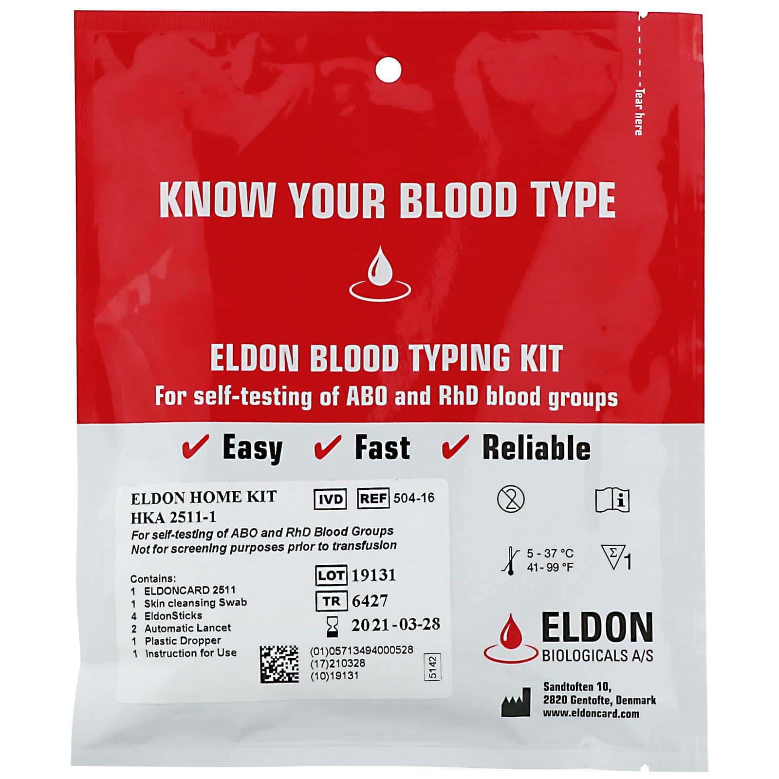 D'adamo, Eldon, Kit de tipificación de sangre, 1 kit de autoexamen fácil de usar