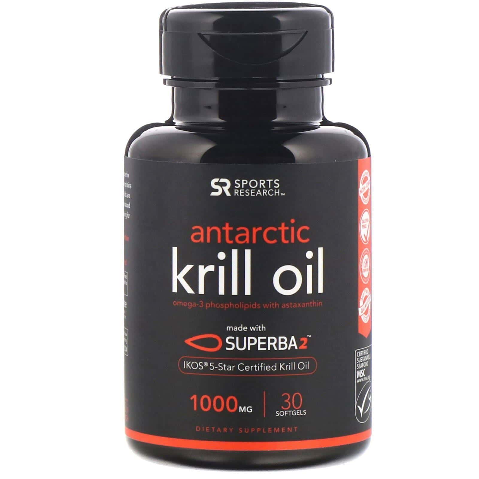 Sports Research, Aceite de kril antártico con astaxantina, 1000 mg, 30 cápsulas blandas