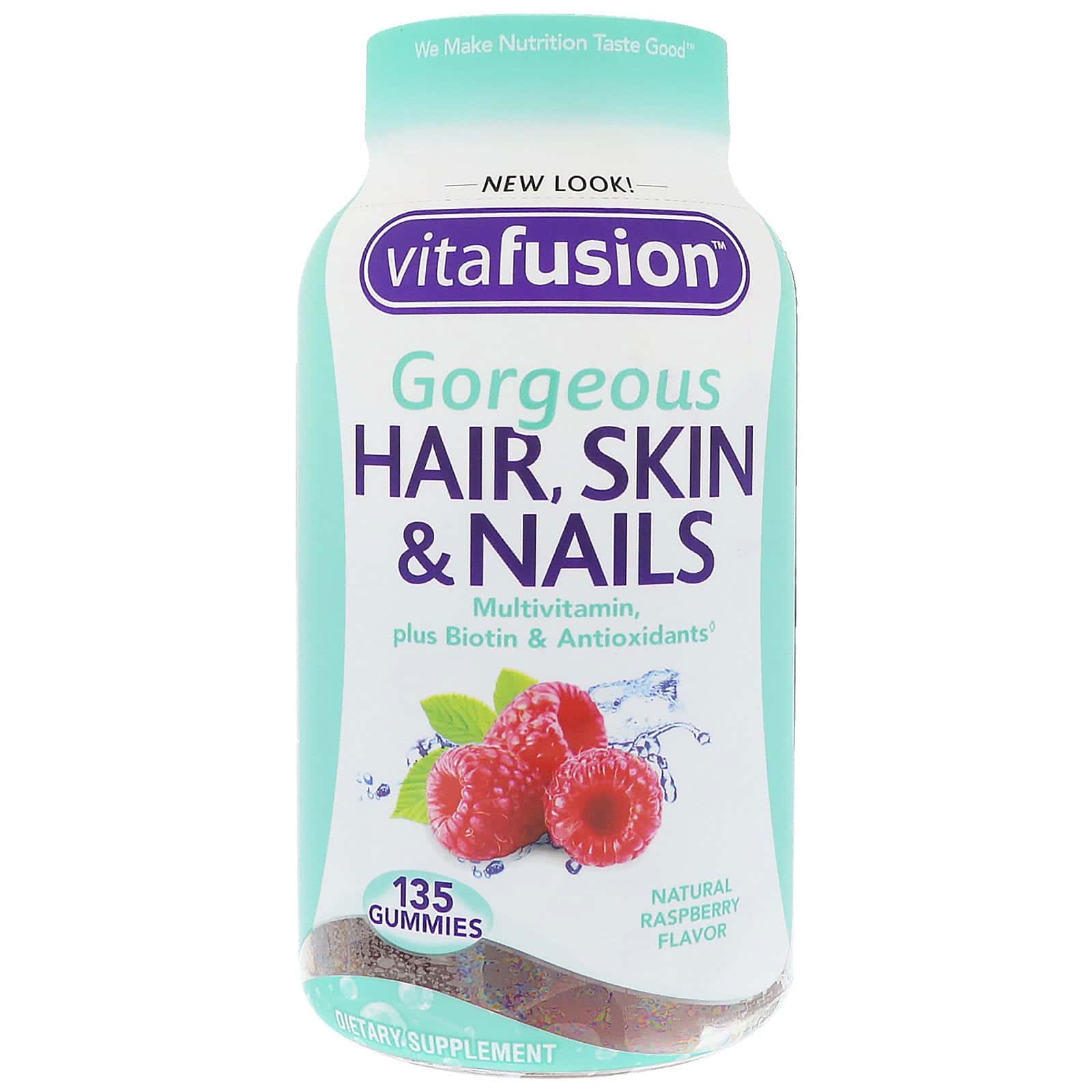 VitaFusion, Cabello espléndido, multivitaminas para cabello y uñas, sabor a frambuesa natural, 135 gomitas