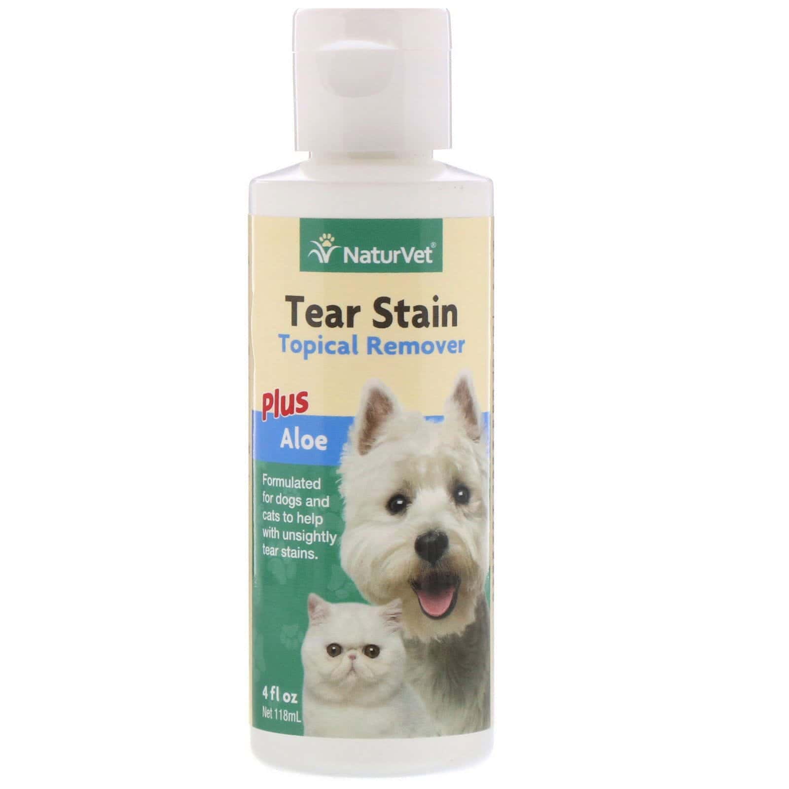 NaturVet, Tear Stain, Limpiador tópico con aloe, Para perros y gatos, 118 ml (4 oz. líq.)