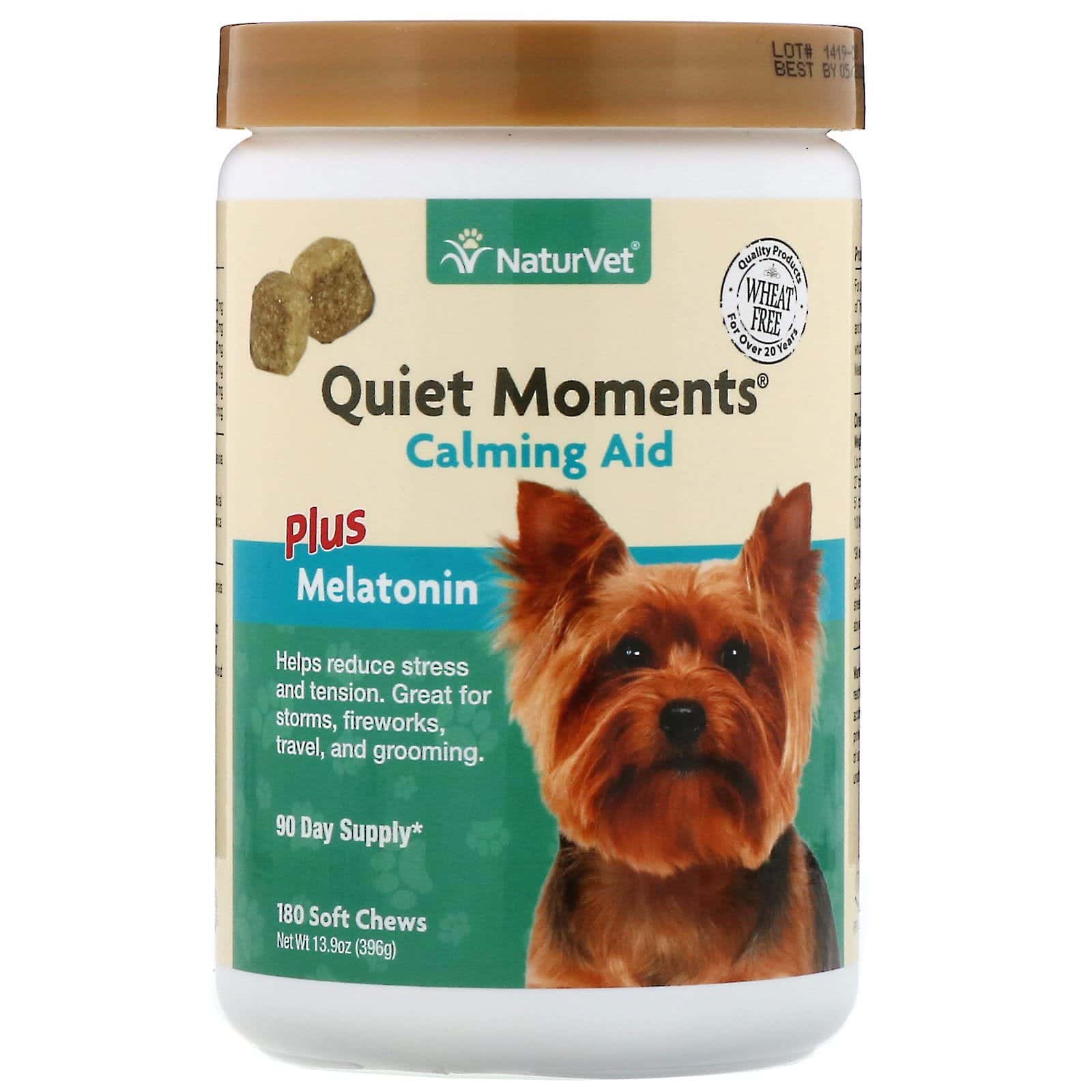 NaturVet, Quiet Moments, Calming Aid Plus Melatonin, Melatonina, 180 masticables