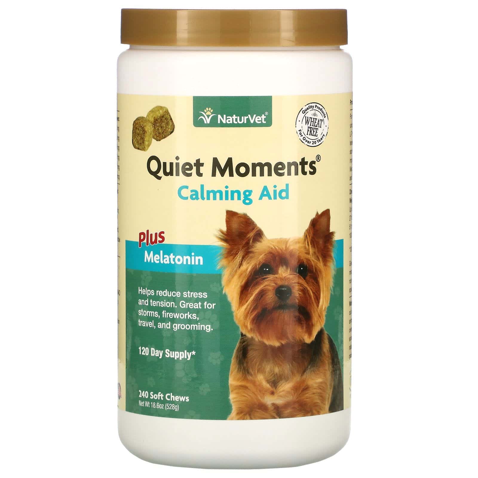 NaturVet, Quiet Moments Calming Aid, Plus Melatonin, 120 Day Supply, 240 Soft Chews