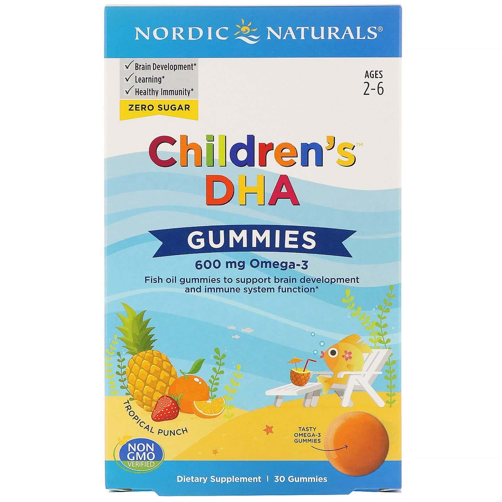 Nordic Naturals, Gomitas con DHA (ácido docosahexaenoico) para niños, sabor tropical fuerte, 600 mg, 30 gomitas