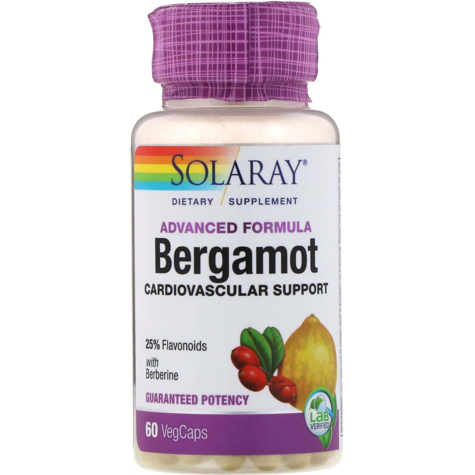 Solaray, Fórmula avanzada, bergamota, ayuda cardiovascular, 60 cápsulas vegetarianas