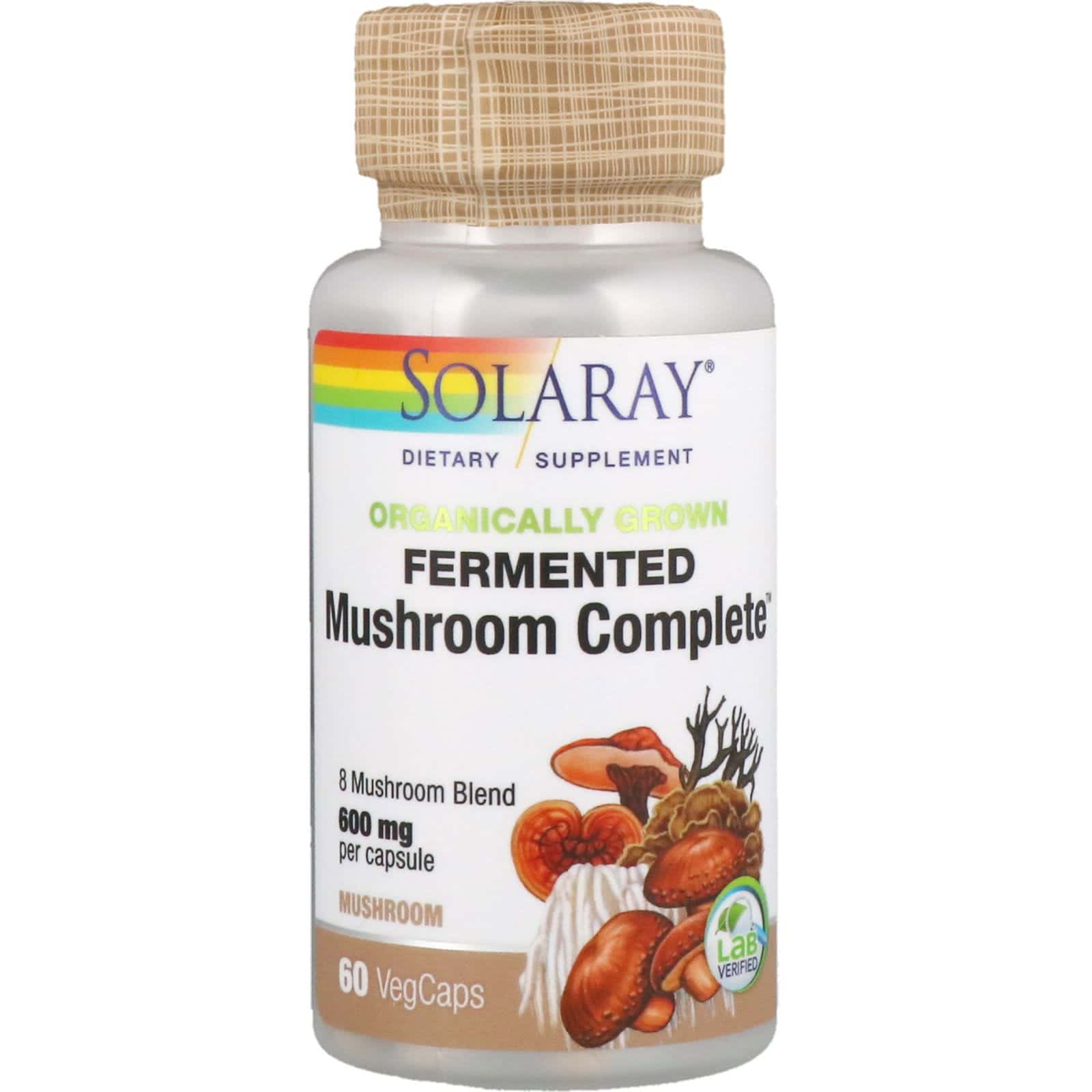 Solaray, Setas completas fermentadas de cultivo orgánico, 600 mg, 60 cápsulas vegetales