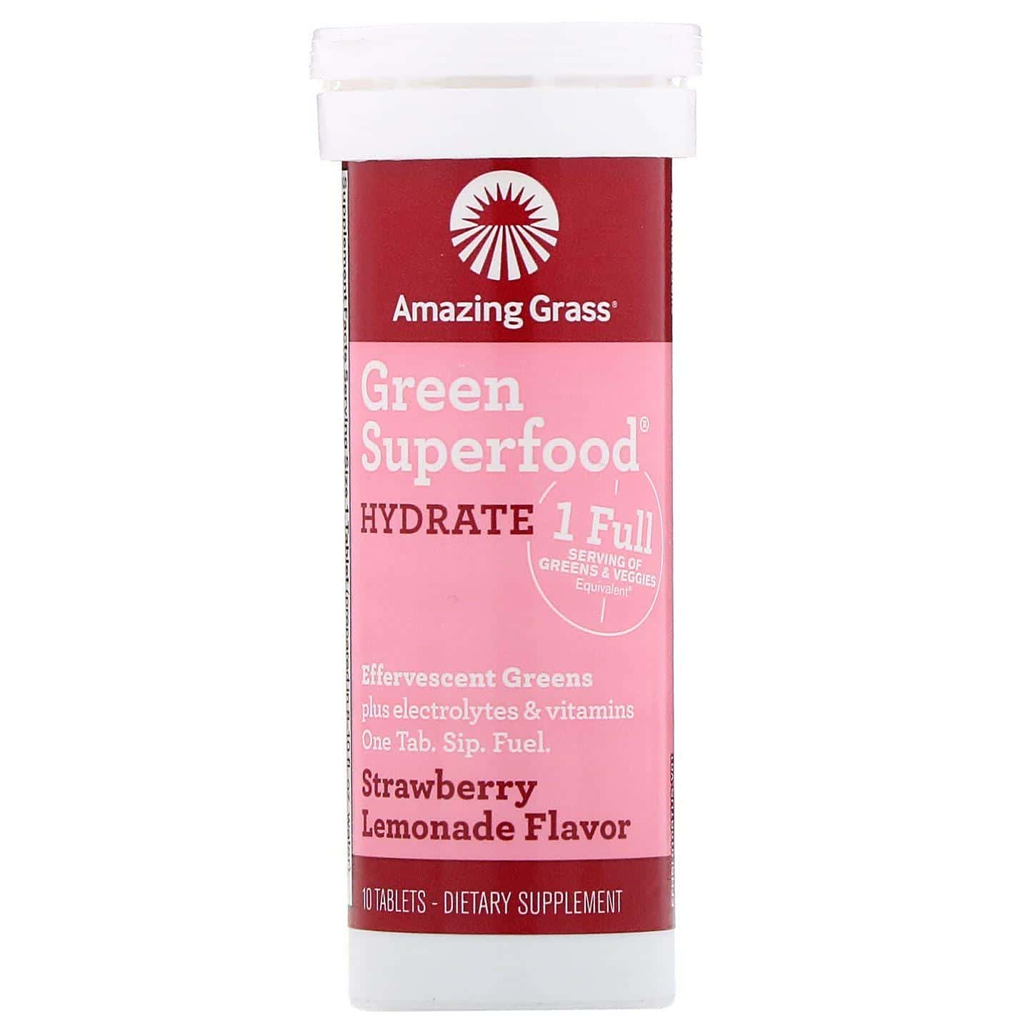 Amazing Grass, Green Superfood, hojas verdes en formato efervescente, hidratante, sabor limonada de fresa, 10 comprimidos