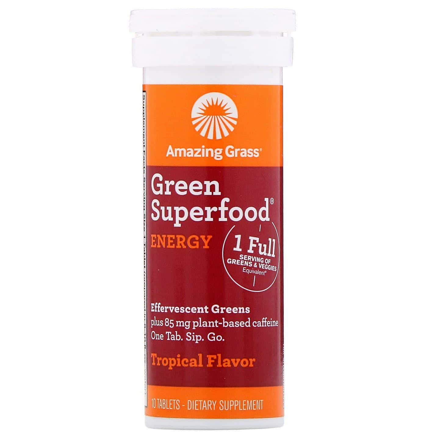 Amazing Grass, Green Superfood, hojas verdes en formato efervescente, energizante, sabor tropical, 10 comprimidos