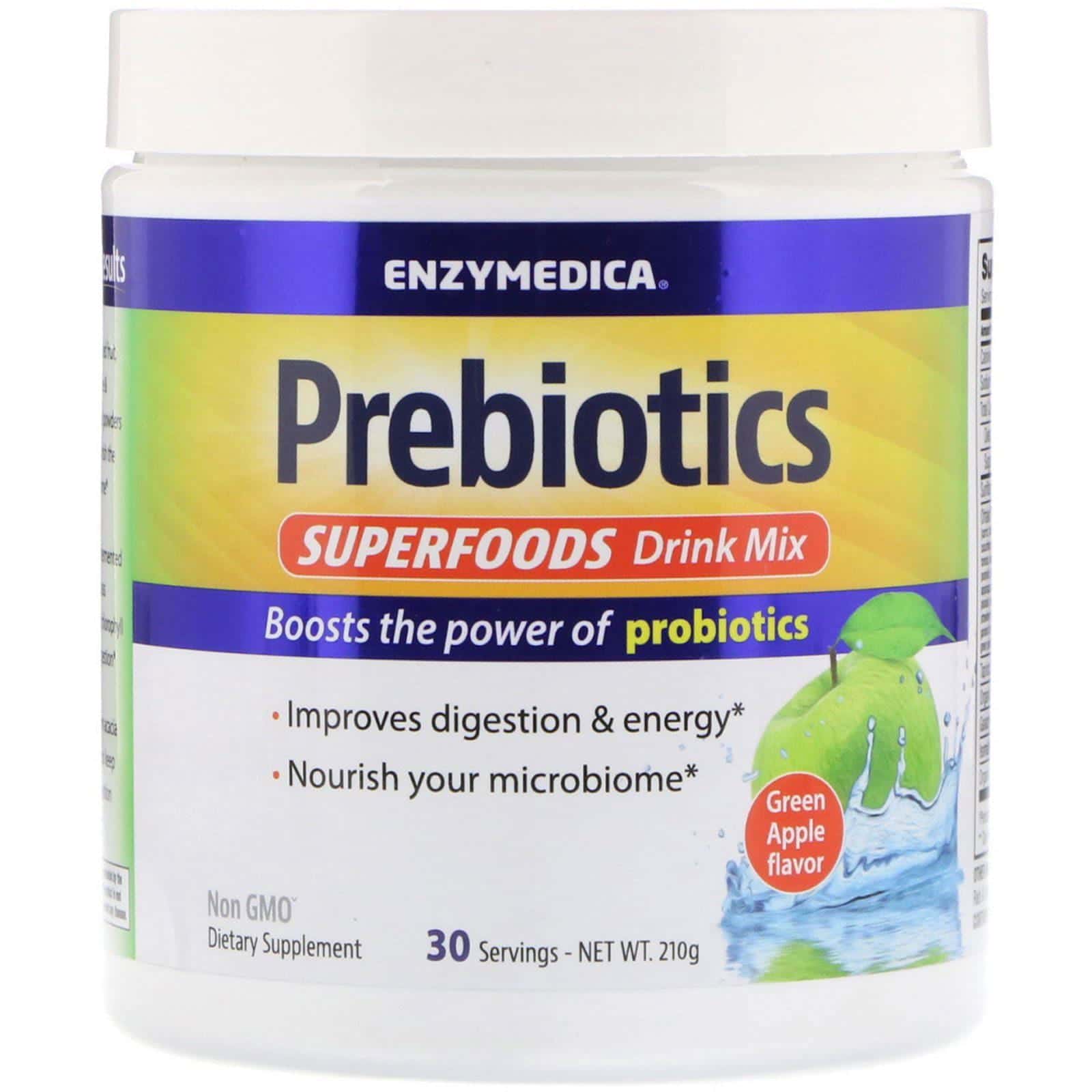 Enzymedica, Mezcla de bebida de superalimentos prebióticos, sabor a manzana verde, 210 g