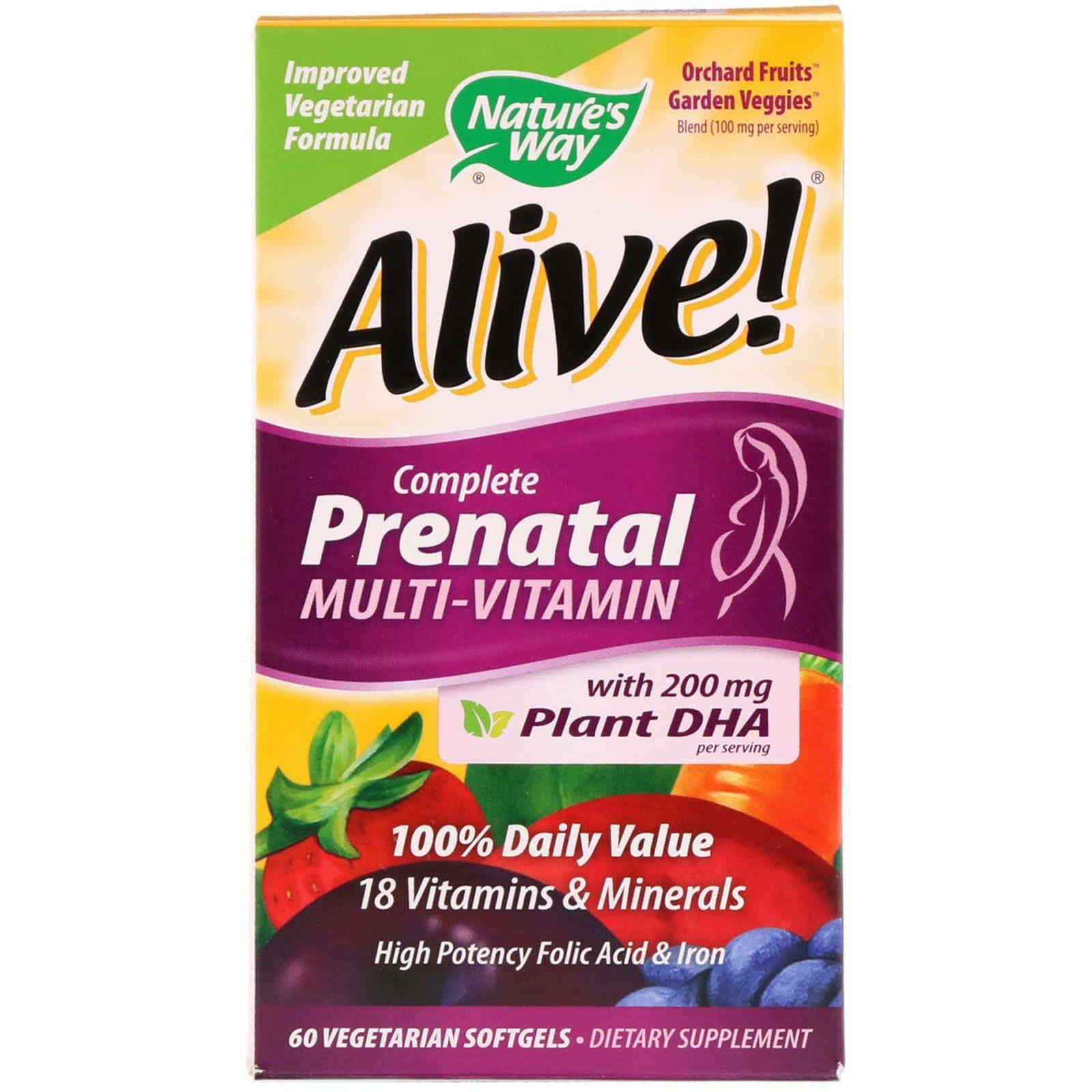 Nature's Way, Alive! Completo multivitamínico prenatal, 60 cápsulas blandas aptas para vegetarianos